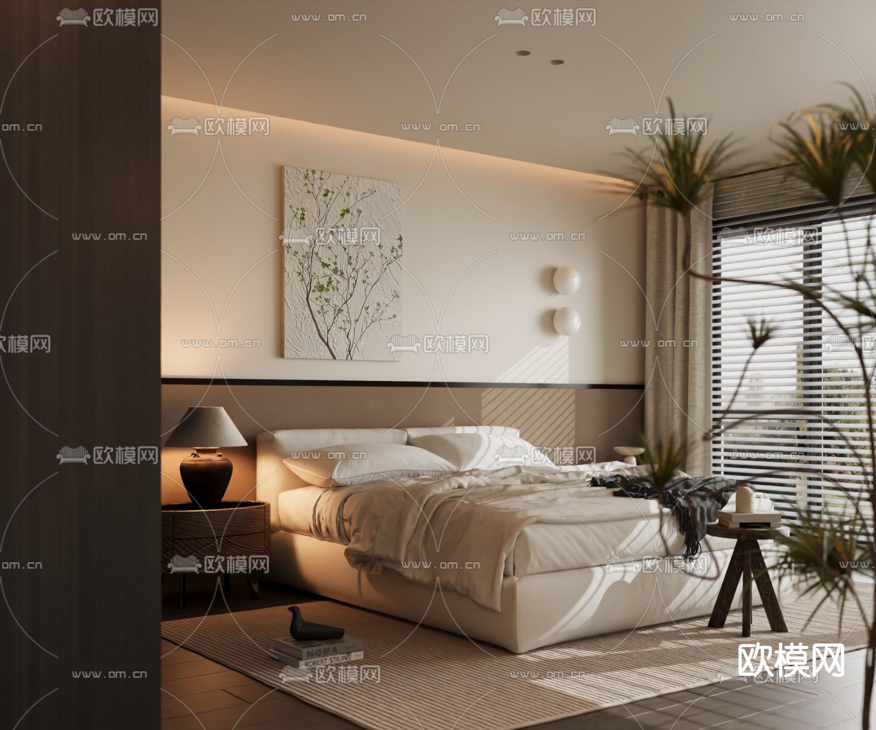 意室双人床3d模型下载