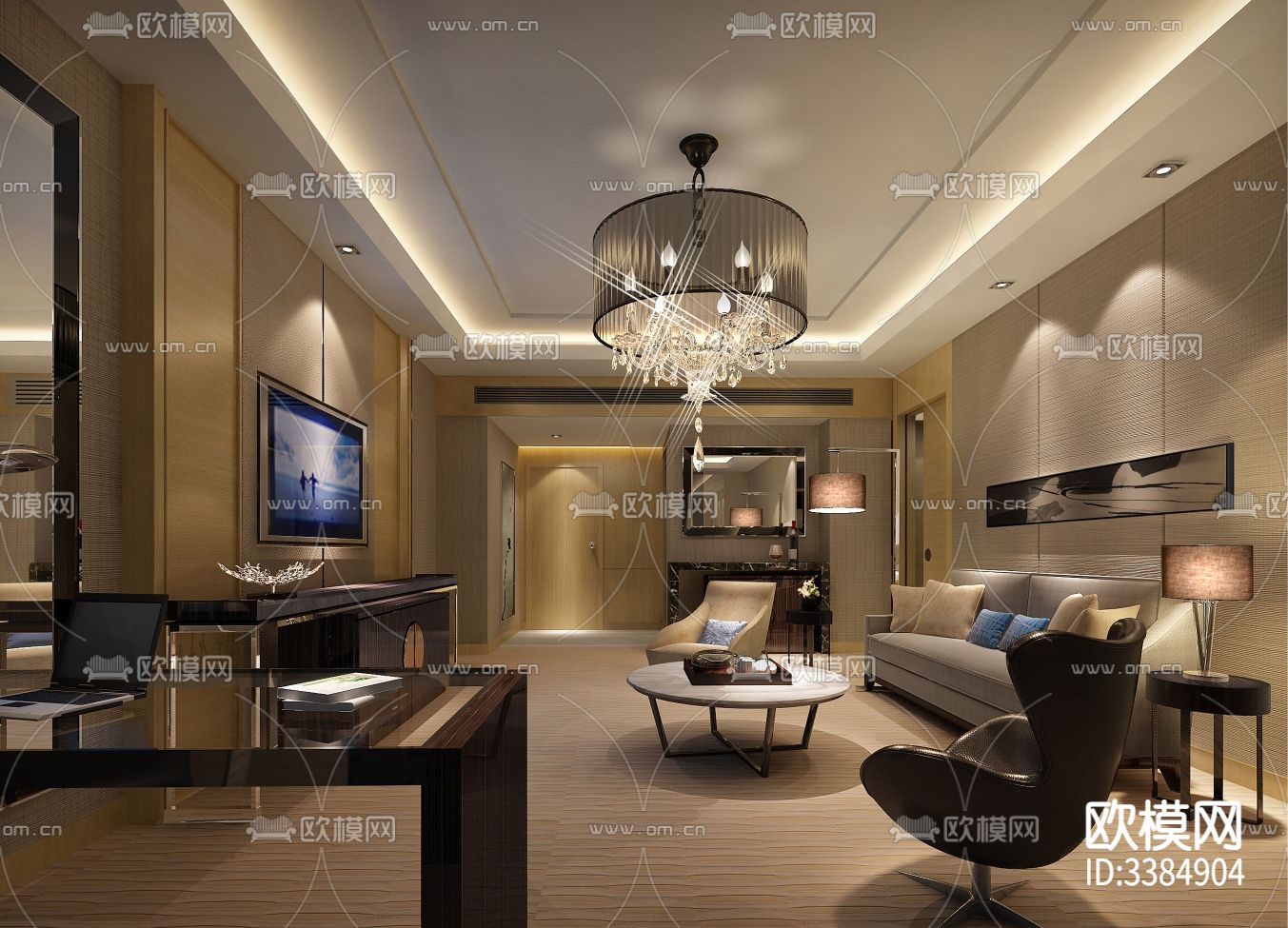 万达希尔顿逸林酒店CAD施工图下载（渲染图6）