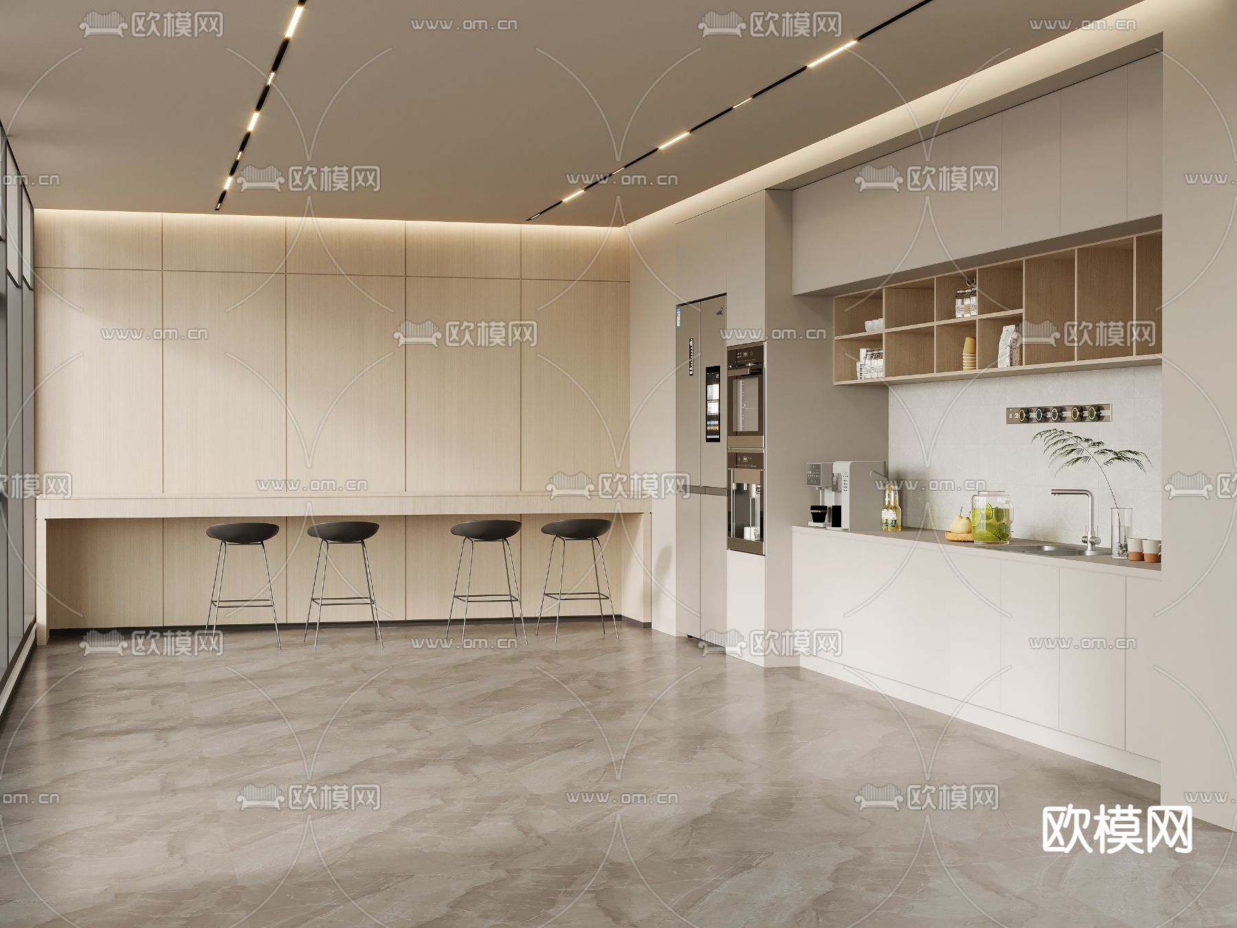 现代茶水间su模型下载（渲染图2）