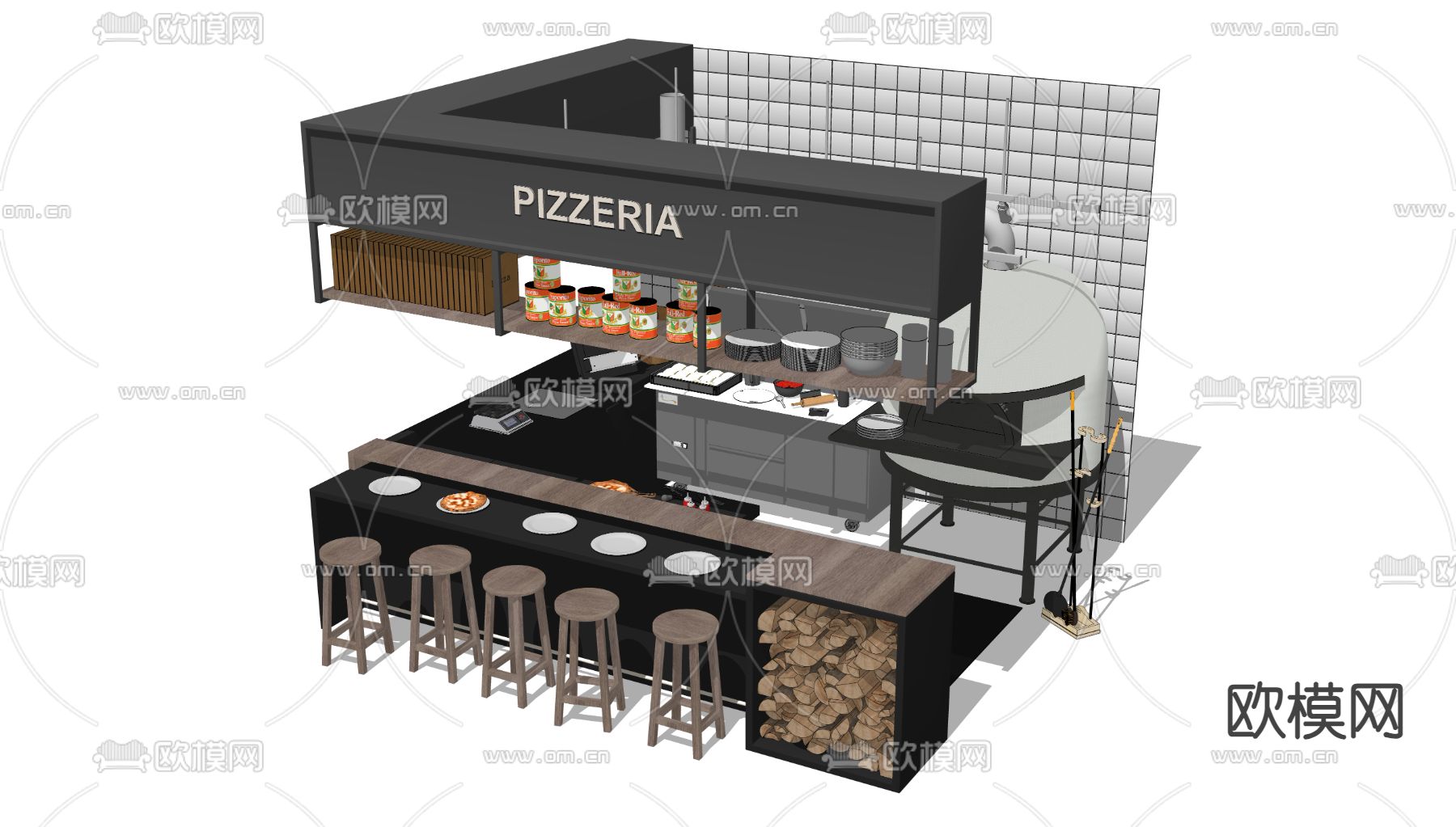 披萨店吧台su模型下载（渲染图1）