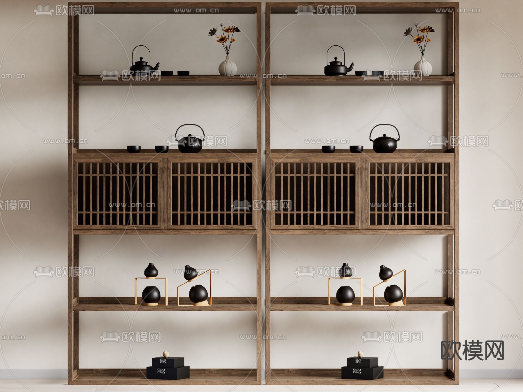 新中式博古架su模型下载（渲染图2）
