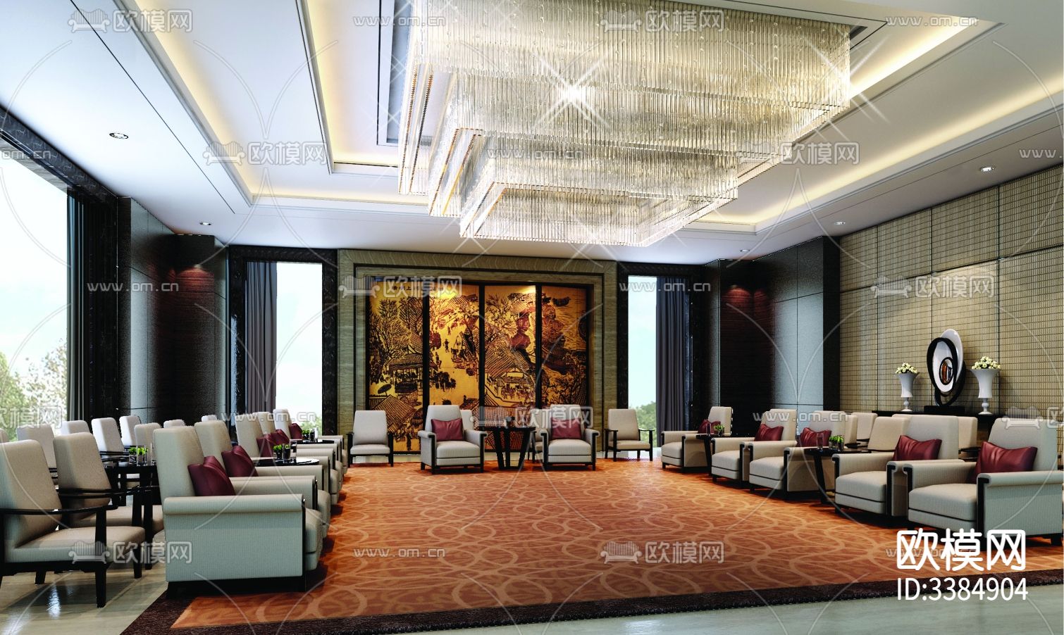 万达希尔顿逸林酒店CAD施工图下载（渲染图5）