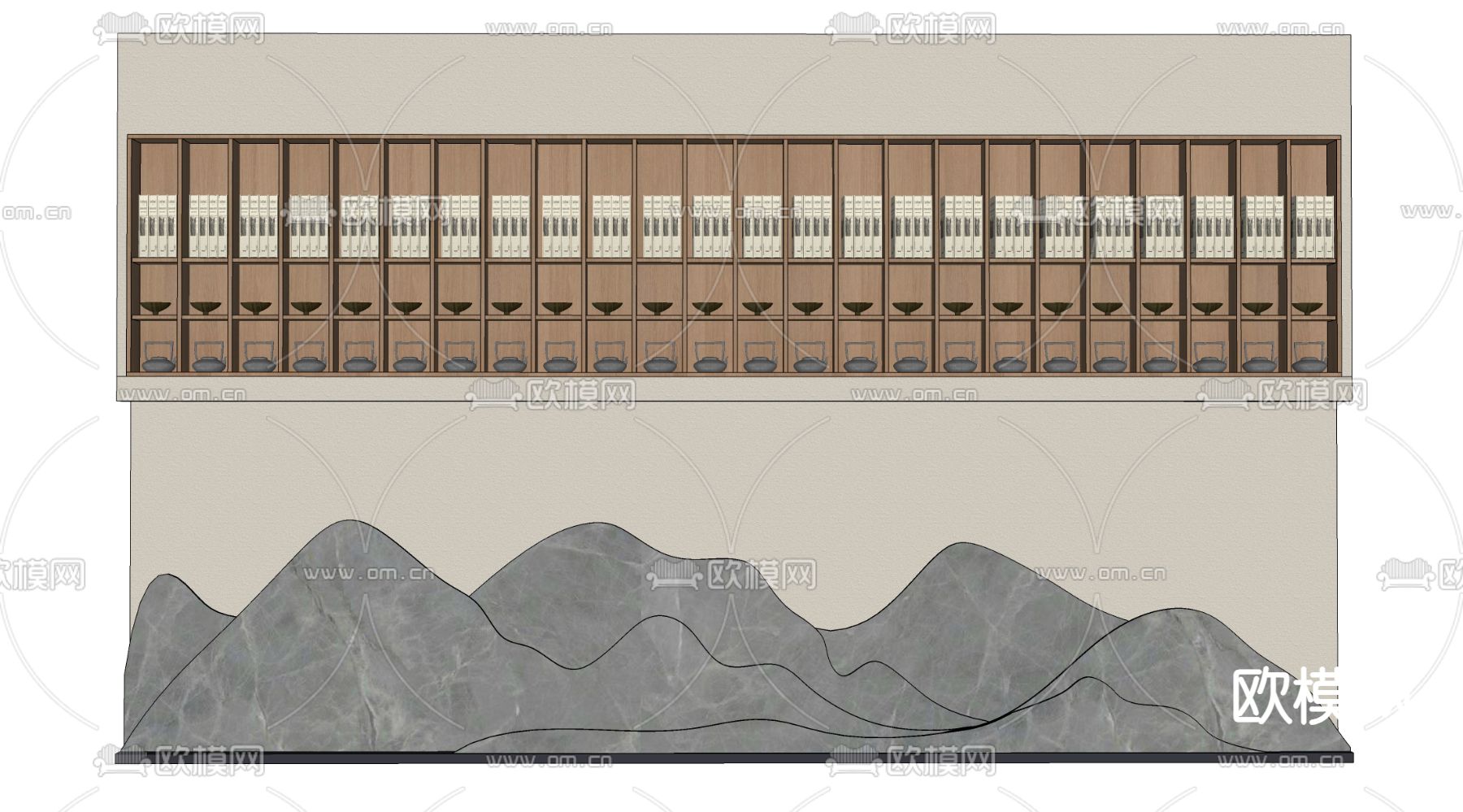 新中式置物架 展示柜 茶架su模型下载（渲染图1）