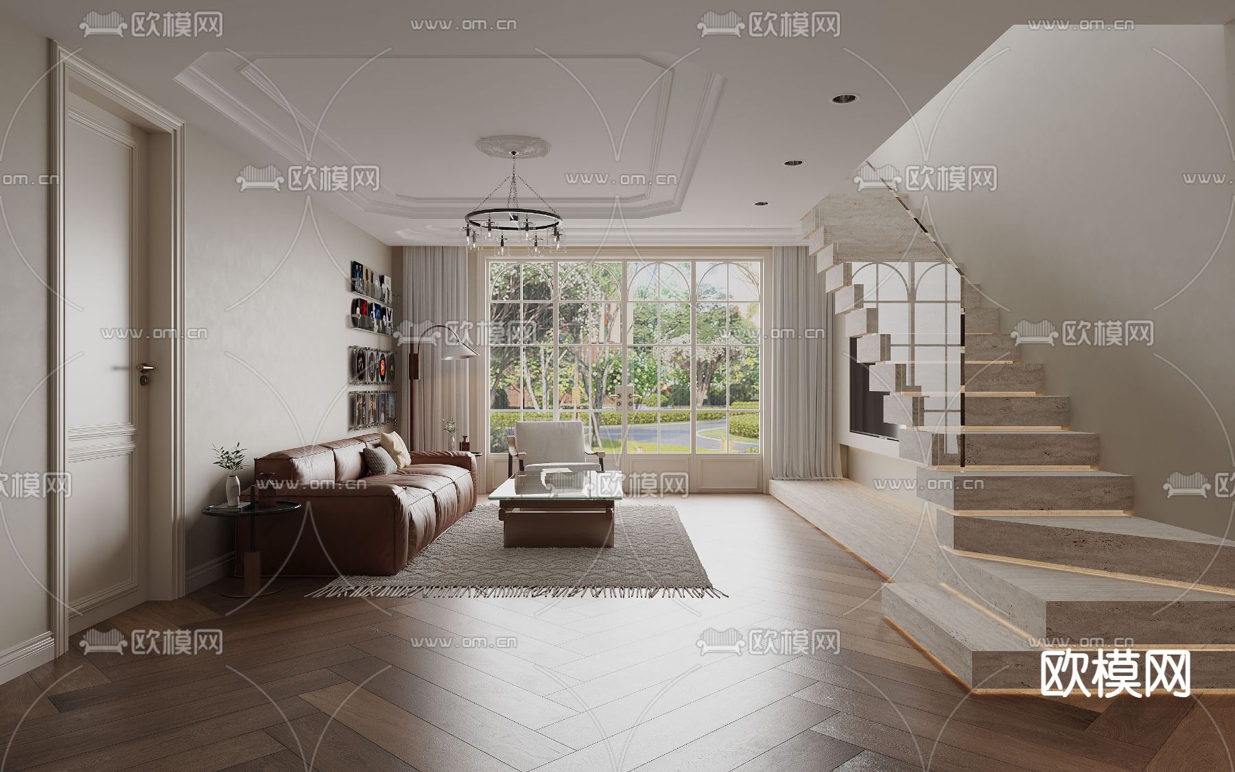 美式客厅3d模型下载（渲染图2）