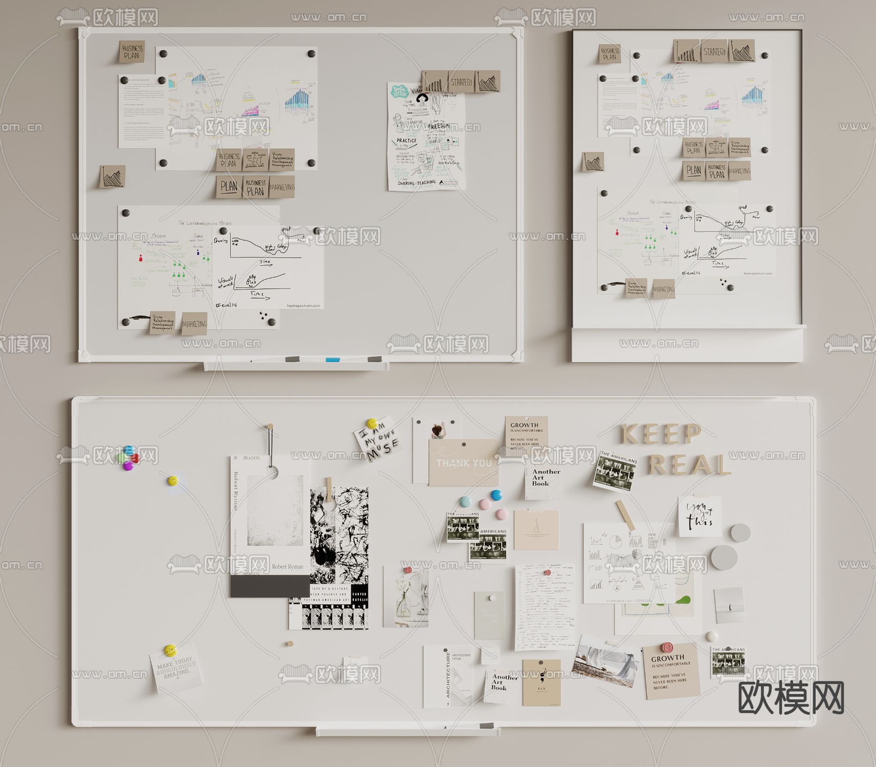 办公白板 写字板 便签板3d模型下载