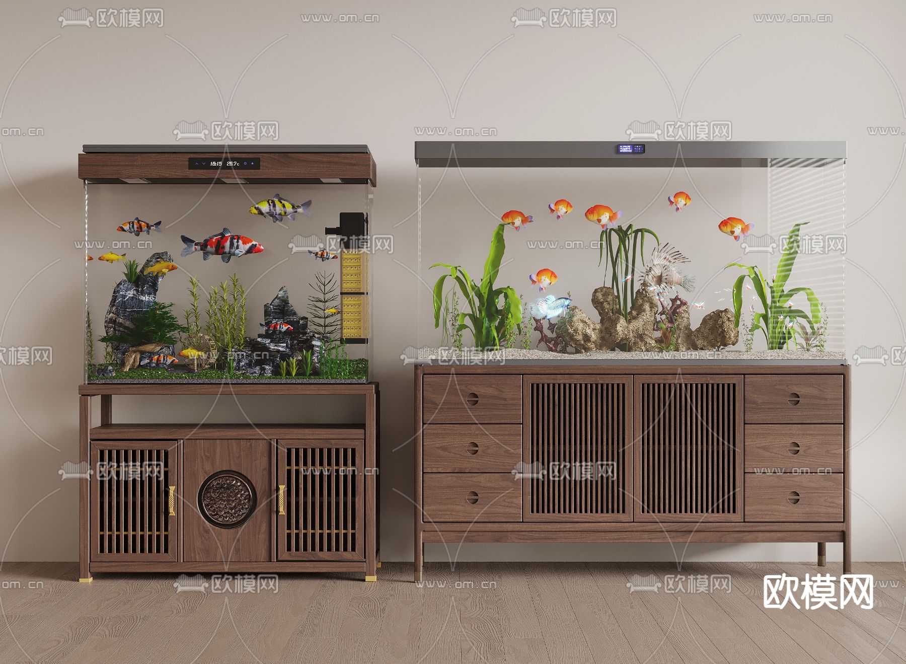 新中式鱼缸 水族箱3d模型下载