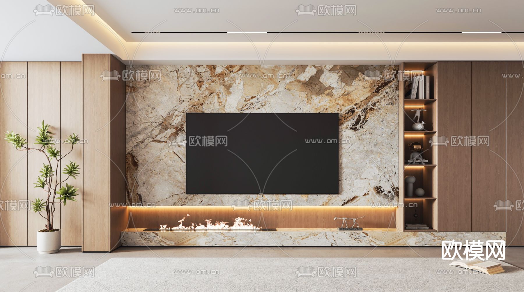 轻奢风电视背景墙su模型下载（渲染图2）