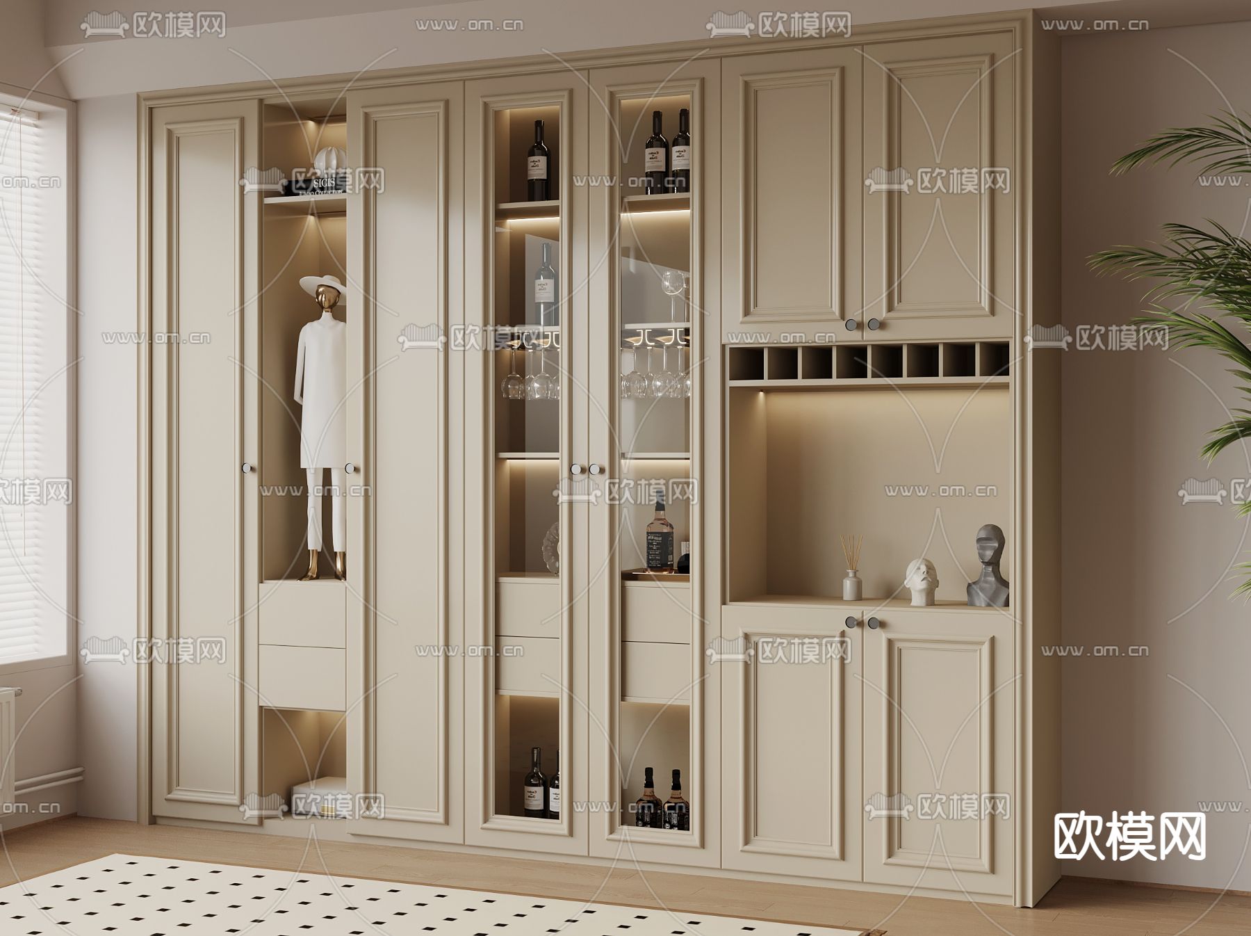简欧酒柜su模型下载（渲染图2）