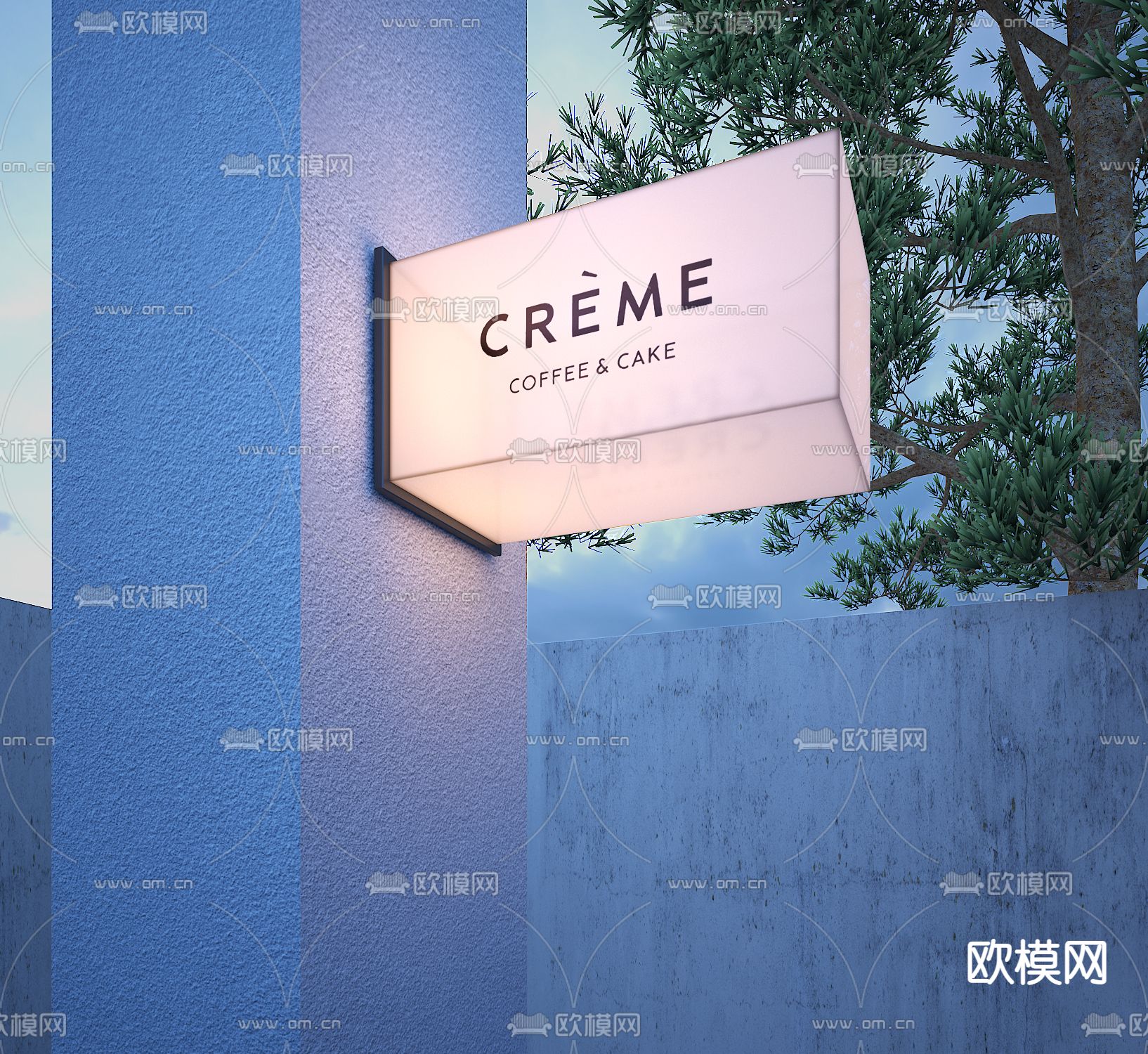 餐厅灯箱 户外灯箱3d模型下载（渲染图1）