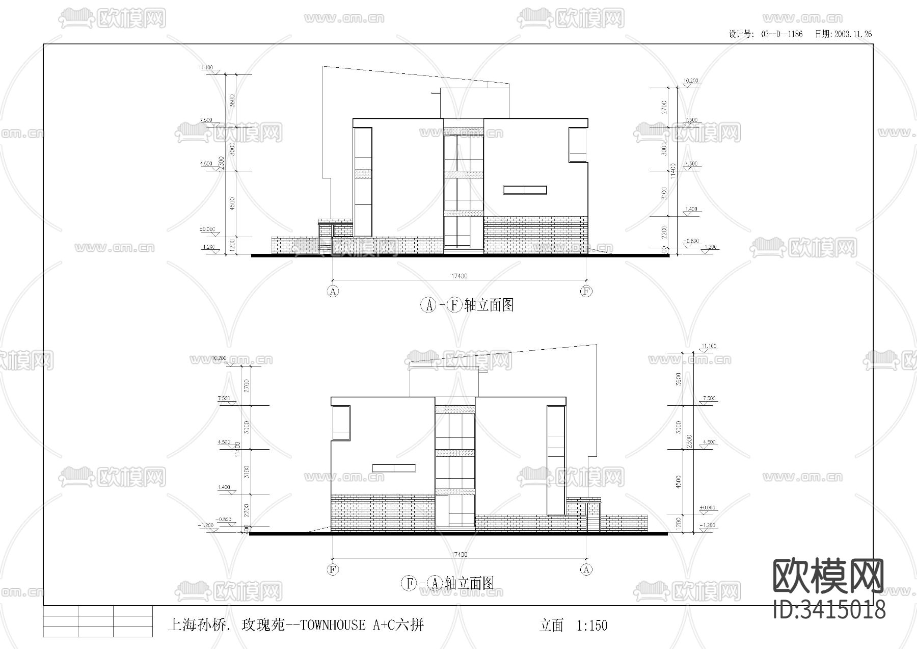 联排别墅建筑cad施工图下载（渲染图9）