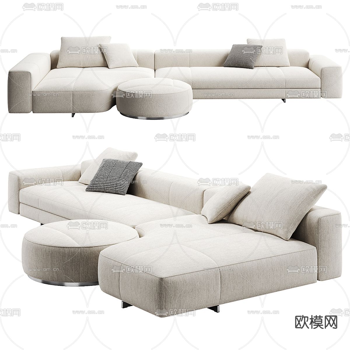 Minotti Yves 多人沙发 转角沙发3d模型下载（渲染图1）