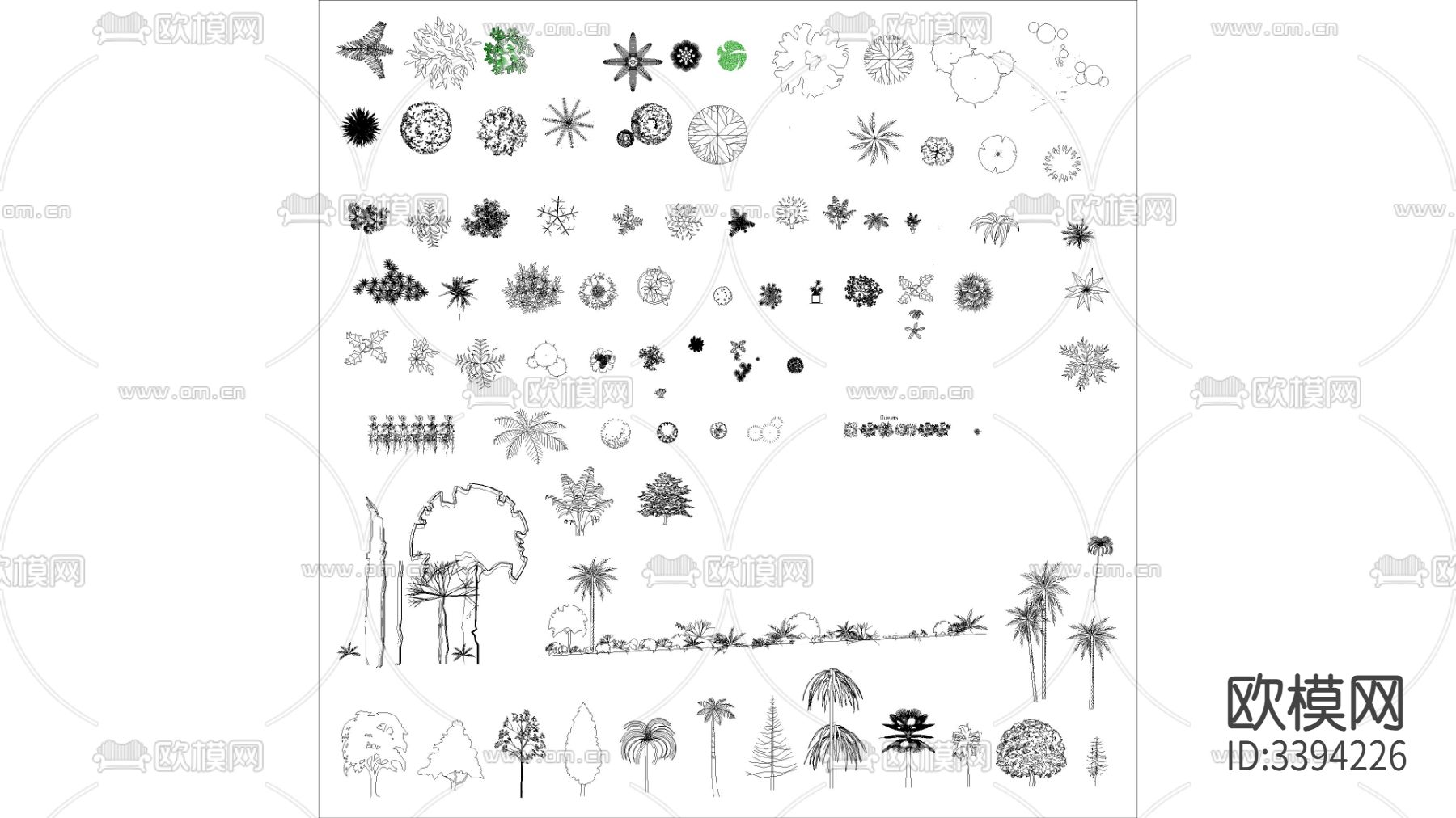 一群树cad图库下载