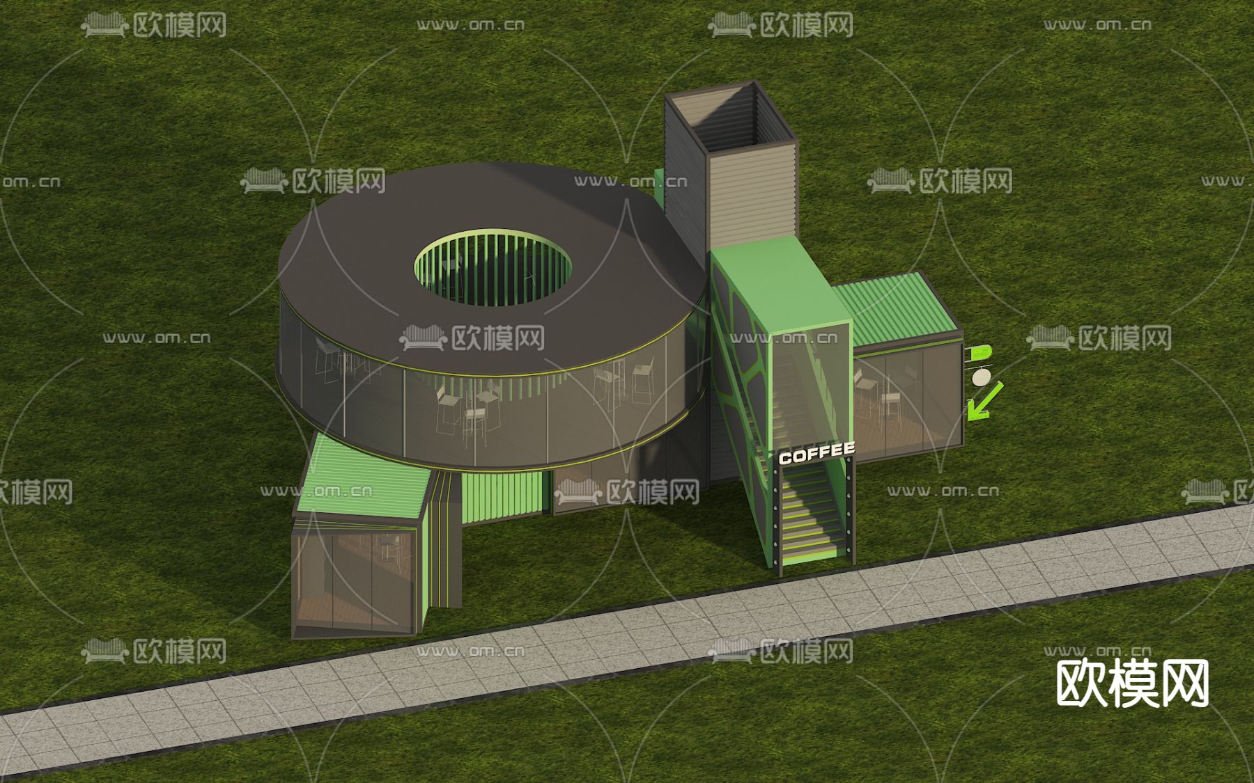 工业风奶茶店 集装箱咖啡屋3d模型下载
