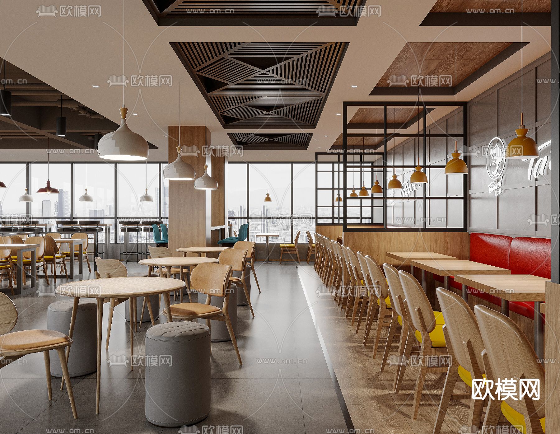 员工食堂 职工餐厅3d模型下载（渲染图2）