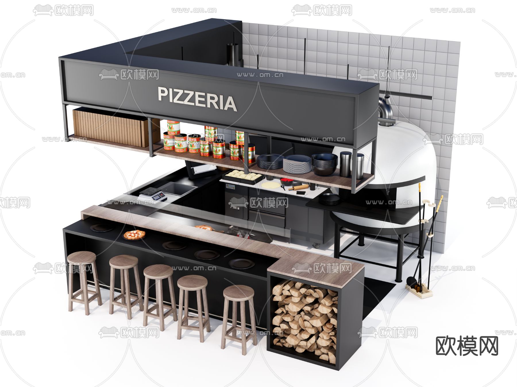 披萨店吧台su模型下载（渲染图2）