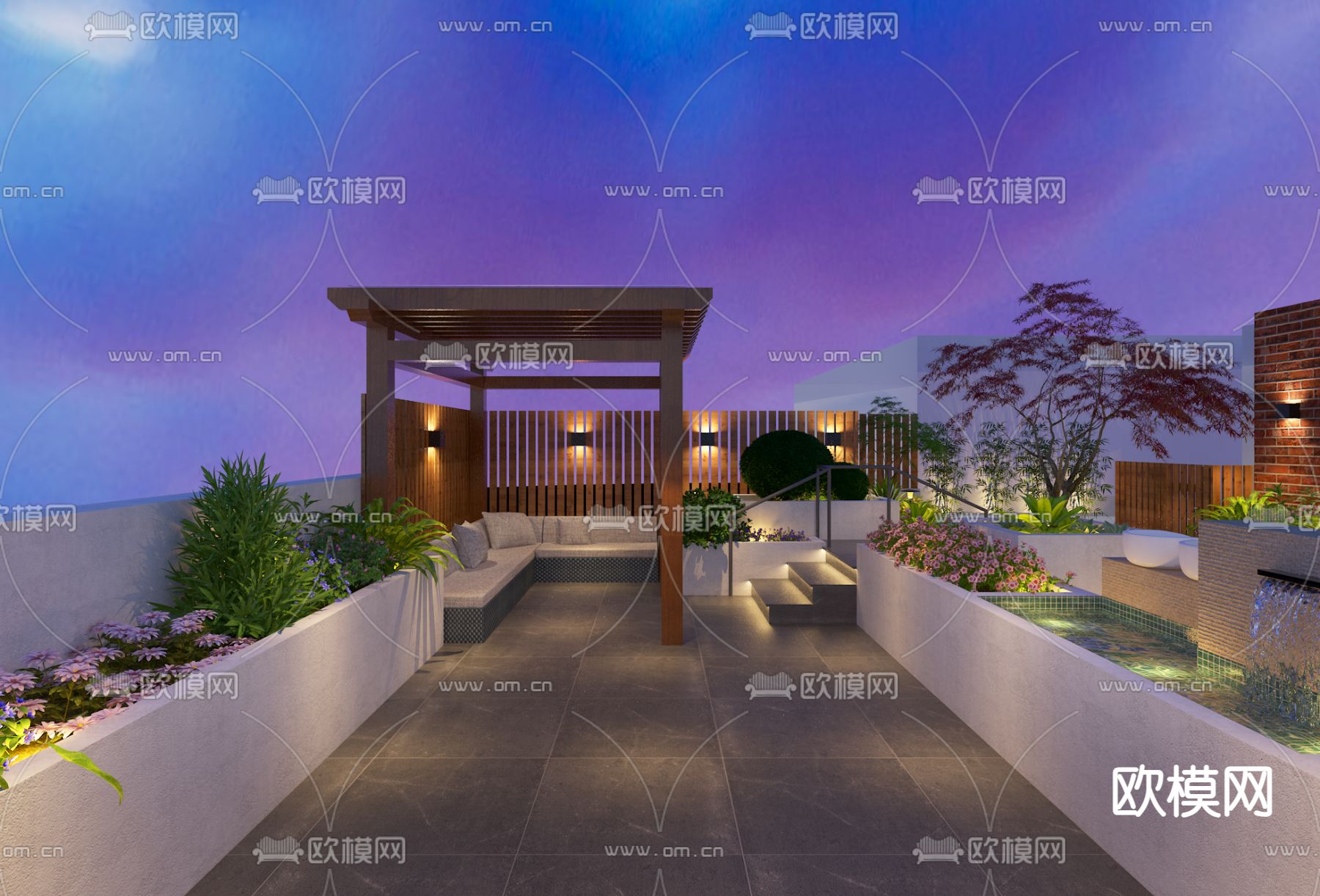 现代阳台 露台 屋顶花园3d模型下载（渲染图3）