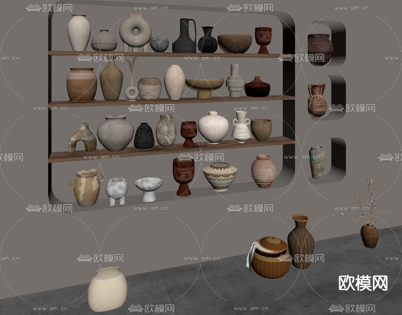 侘寂陶罐 花瓶 陶瓷摆件su模型下载（渲染图1）