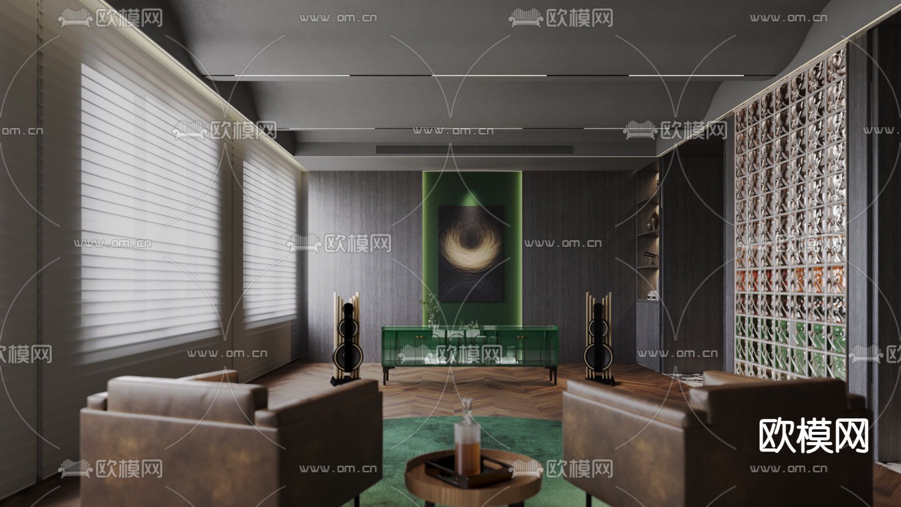 现代别墅影音室3d模型下载（渲染图1）