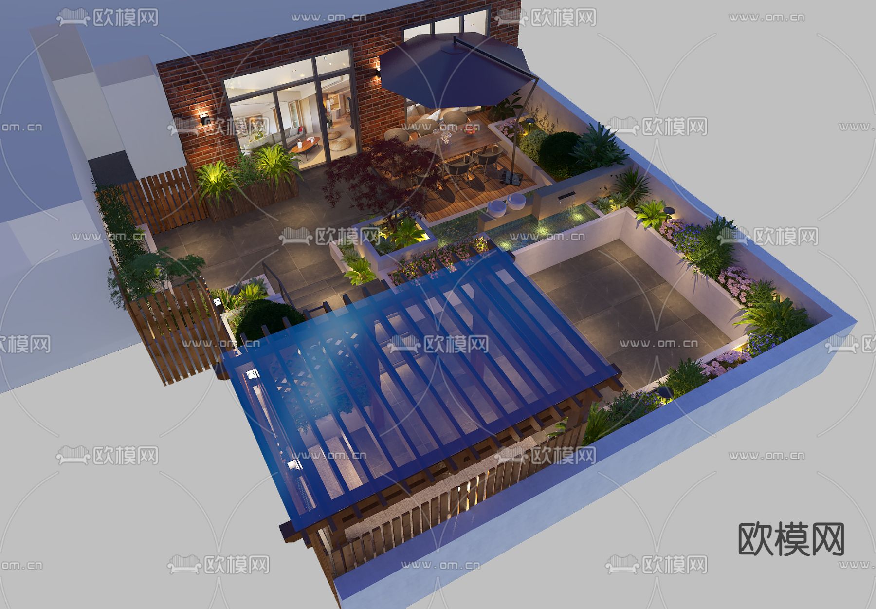 现代阳台 露台 屋顶花园3d模型下载（渲染图2）