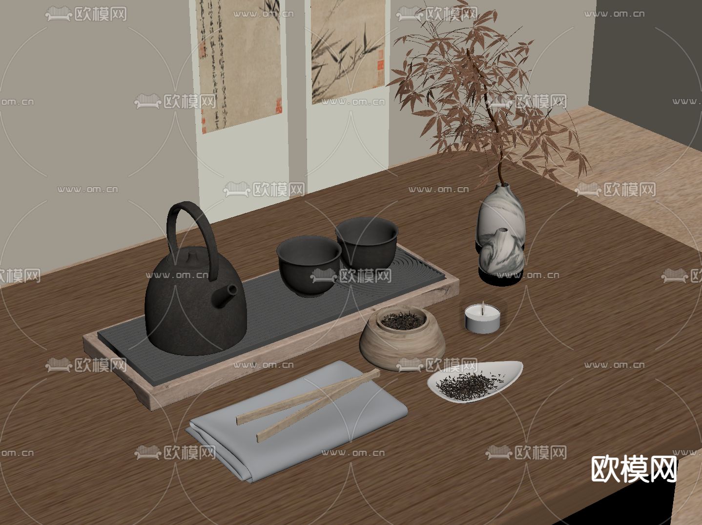 新中式茶具 茶壶su模型下载（渲染图1）