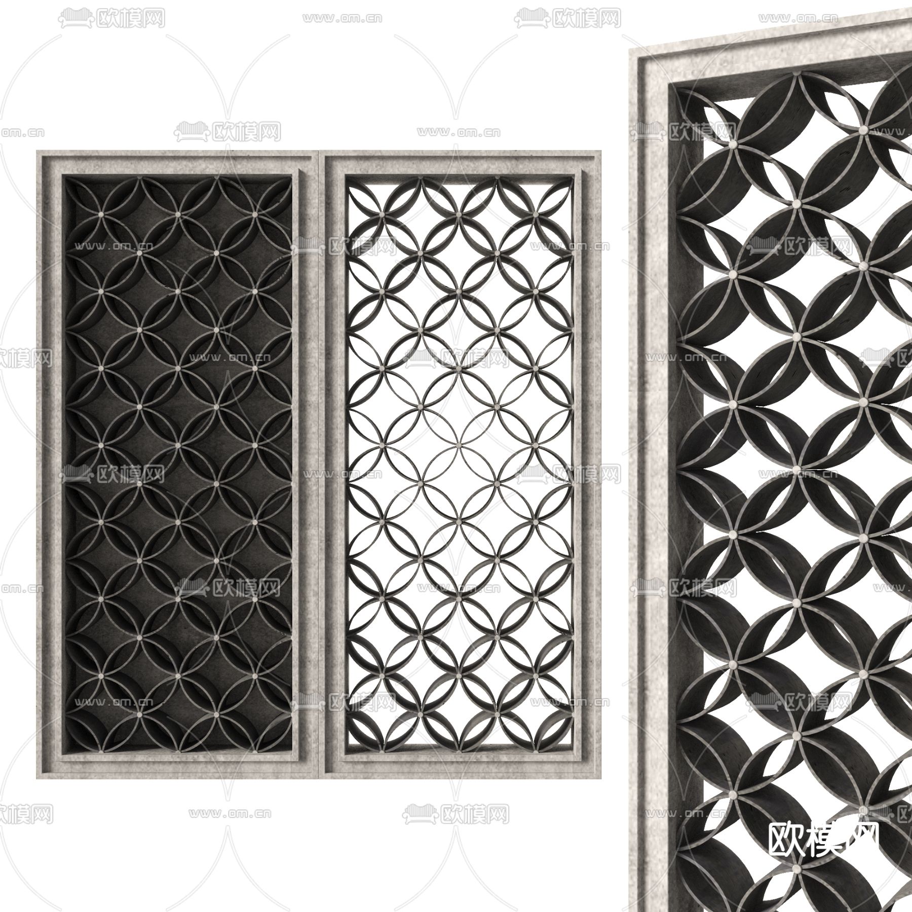 中式雕花窗 石窗花 镂花窗3d模型下载