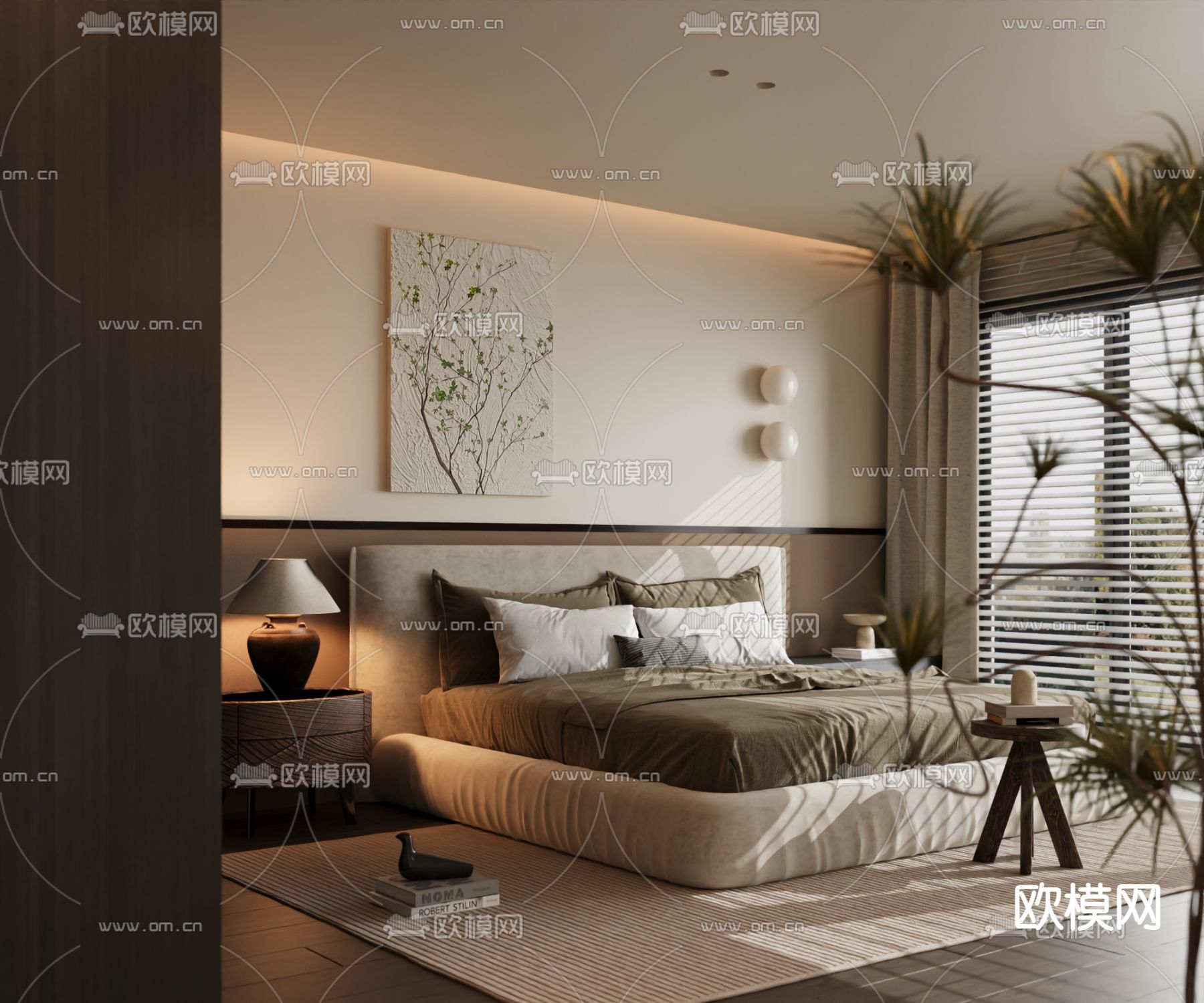 意室双人床3d模型下载