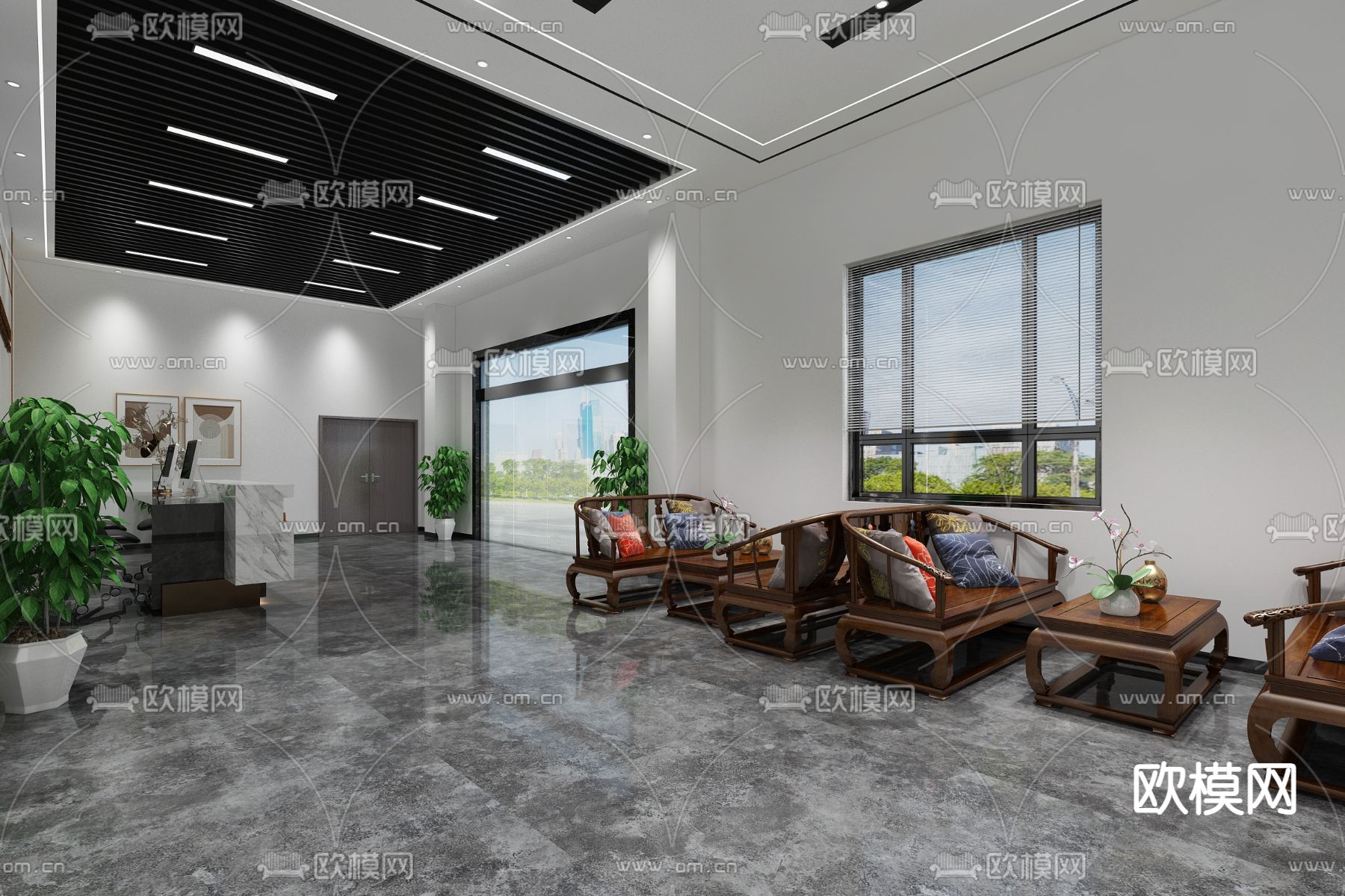 公司前台 接待3d模型下载（渲染图2）
