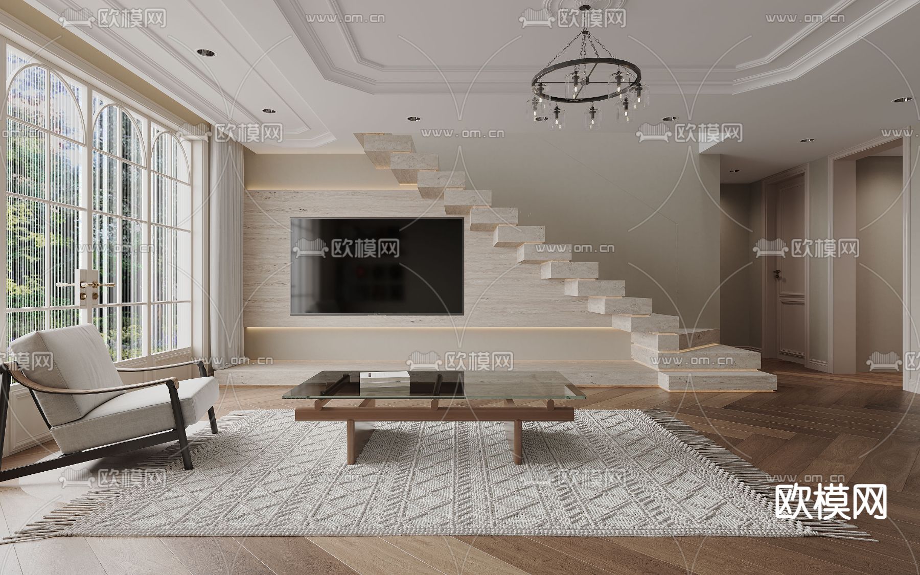美式客厅3d模型下载（渲染图3）