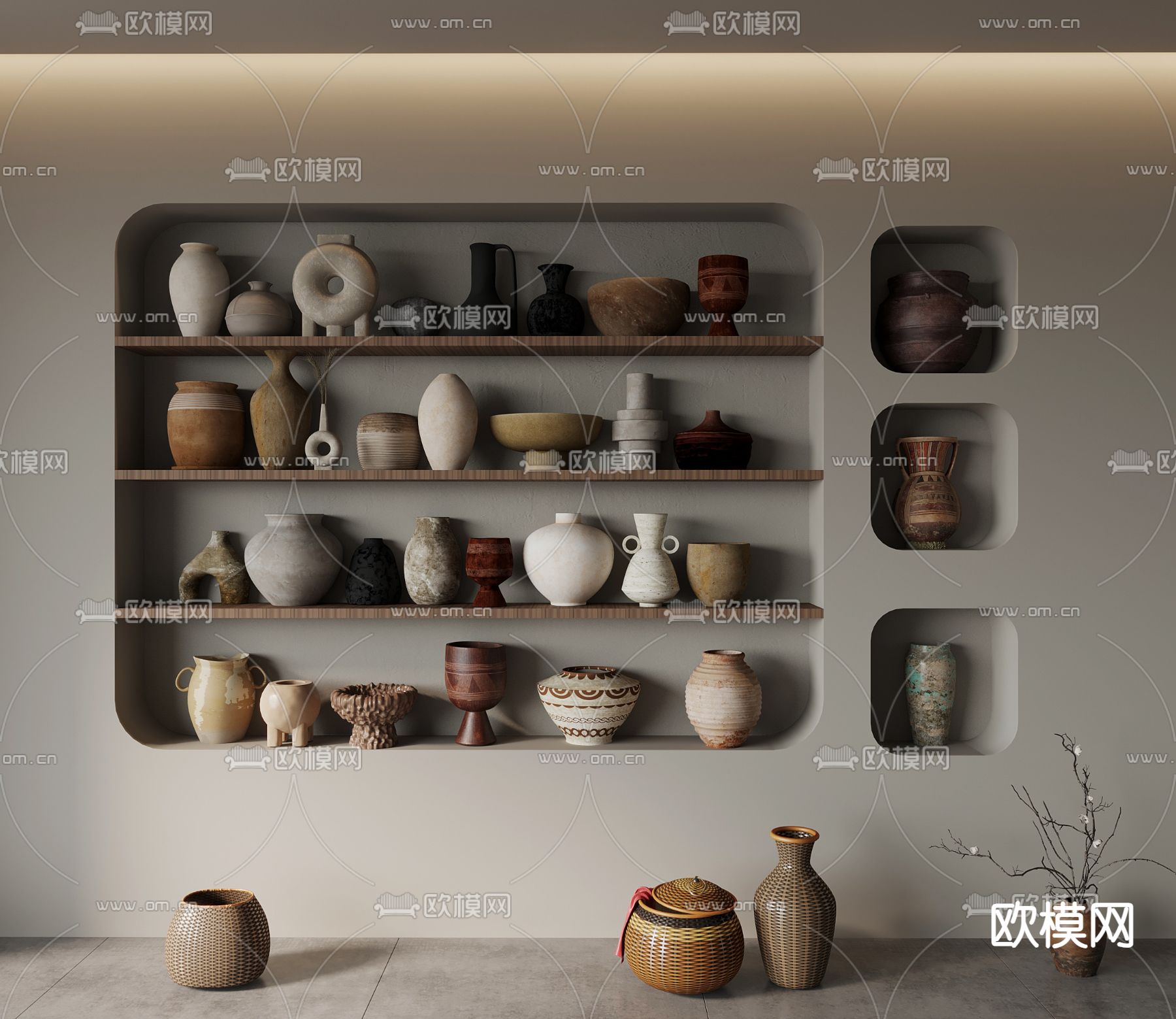 侘寂陶罐 花瓶 陶瓷摆件su模型下载（渲染图2）