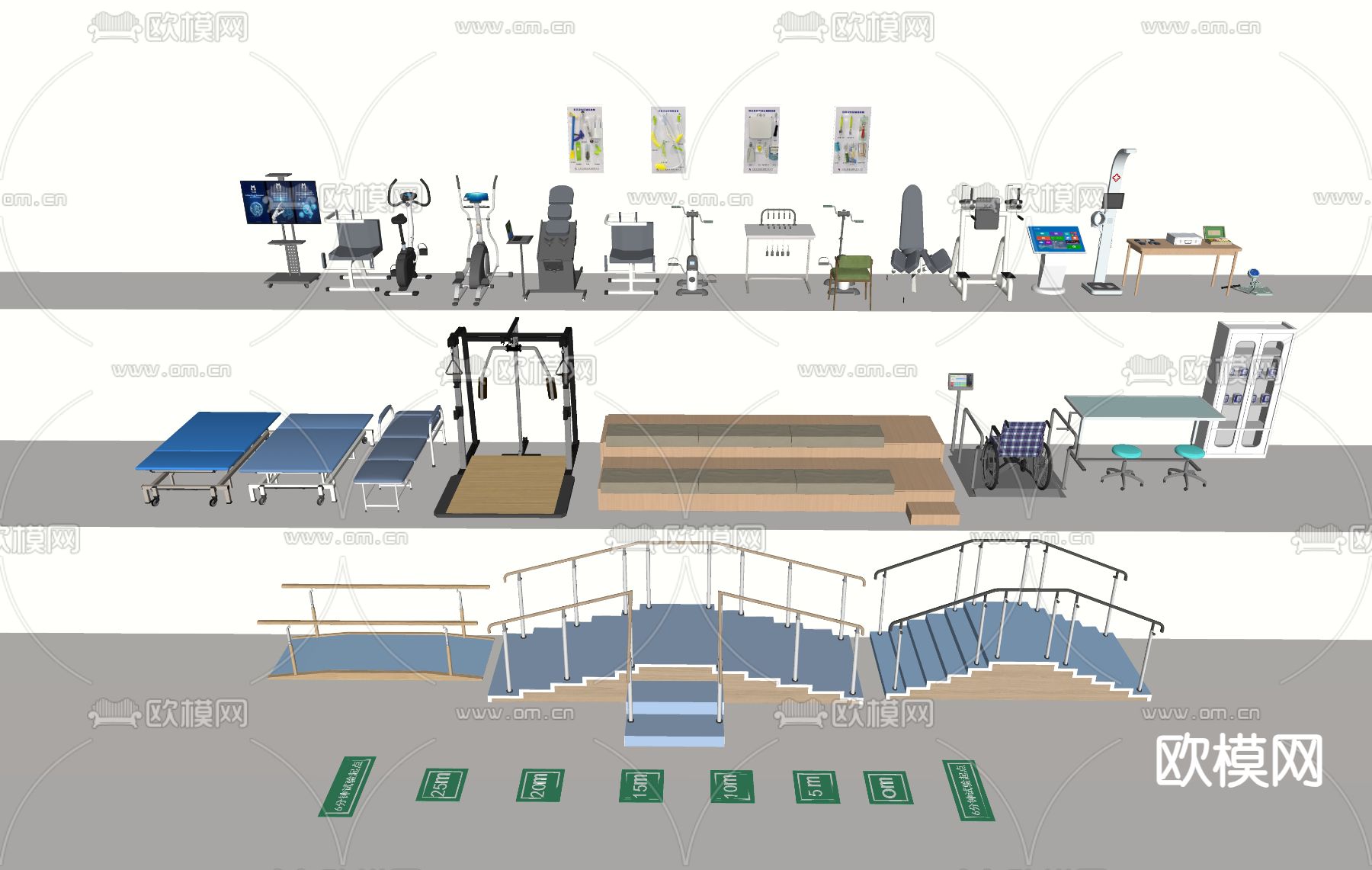 康复中心器材设备su模型下载（渲染图1）