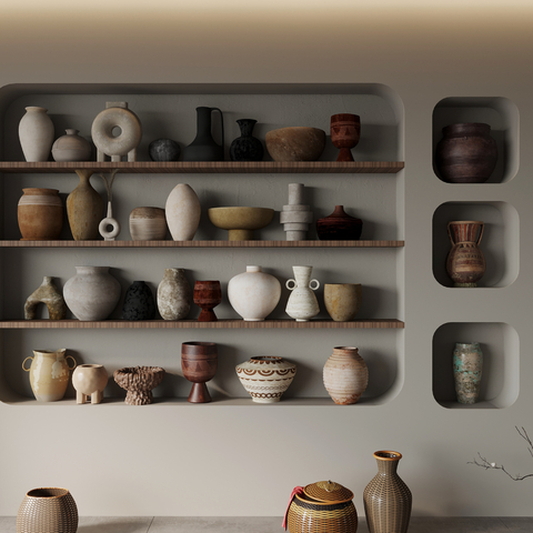  侘寂陶罐 花瓶 陶瓷摆件su模型 