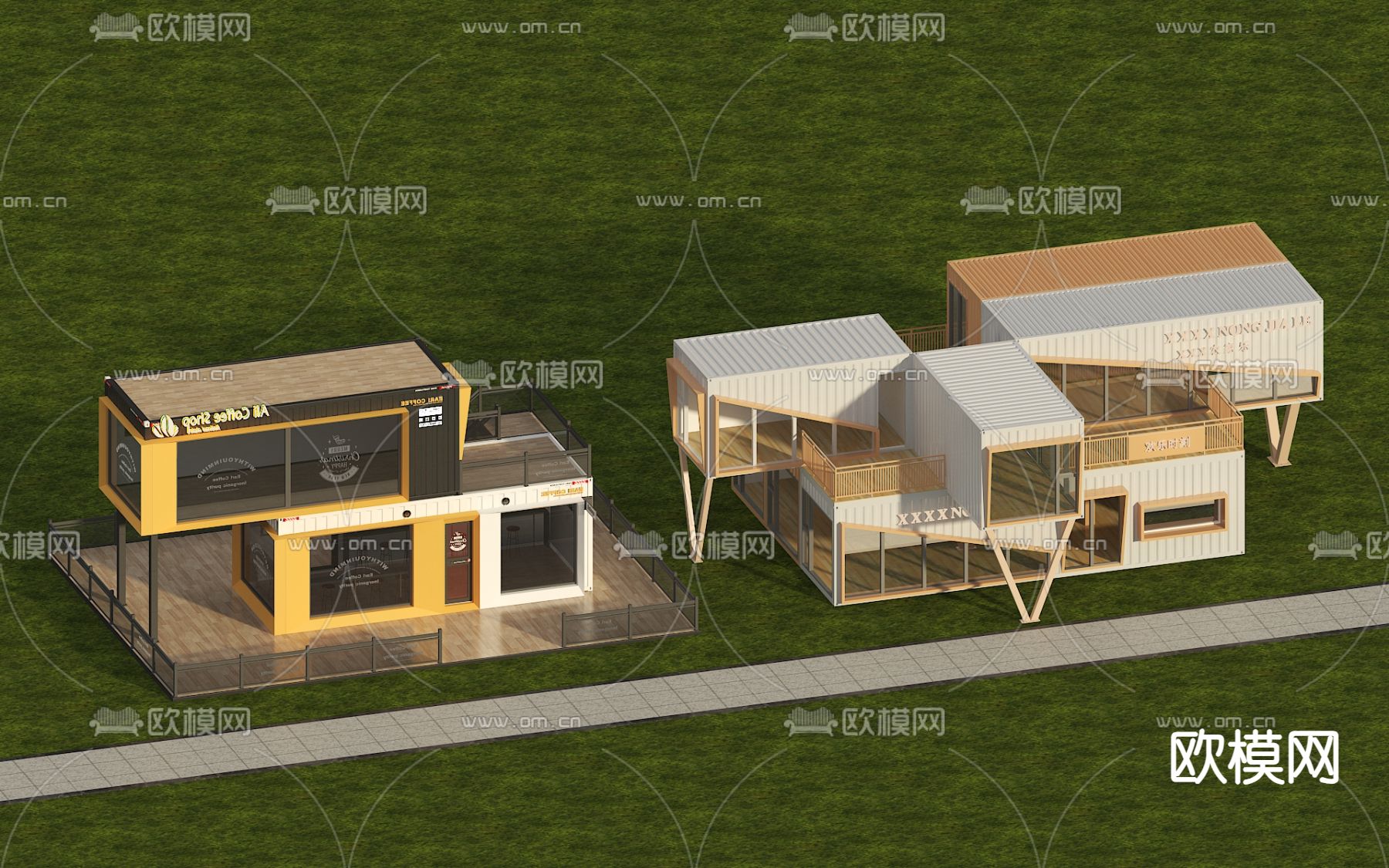 工业风奶茶店 集装箱咖啡屋3d模型下载