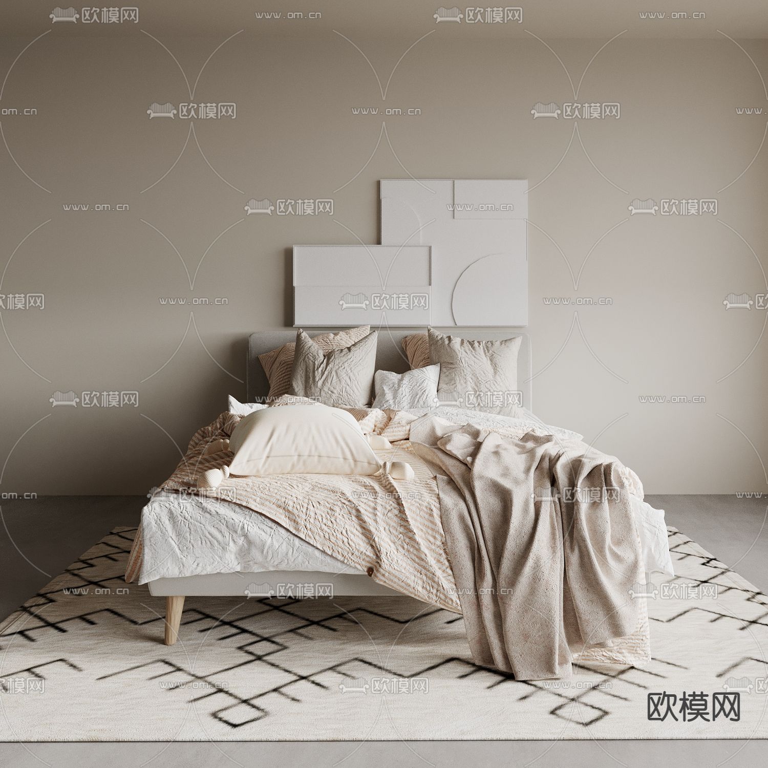 北欧布艺双人床3d模型下载