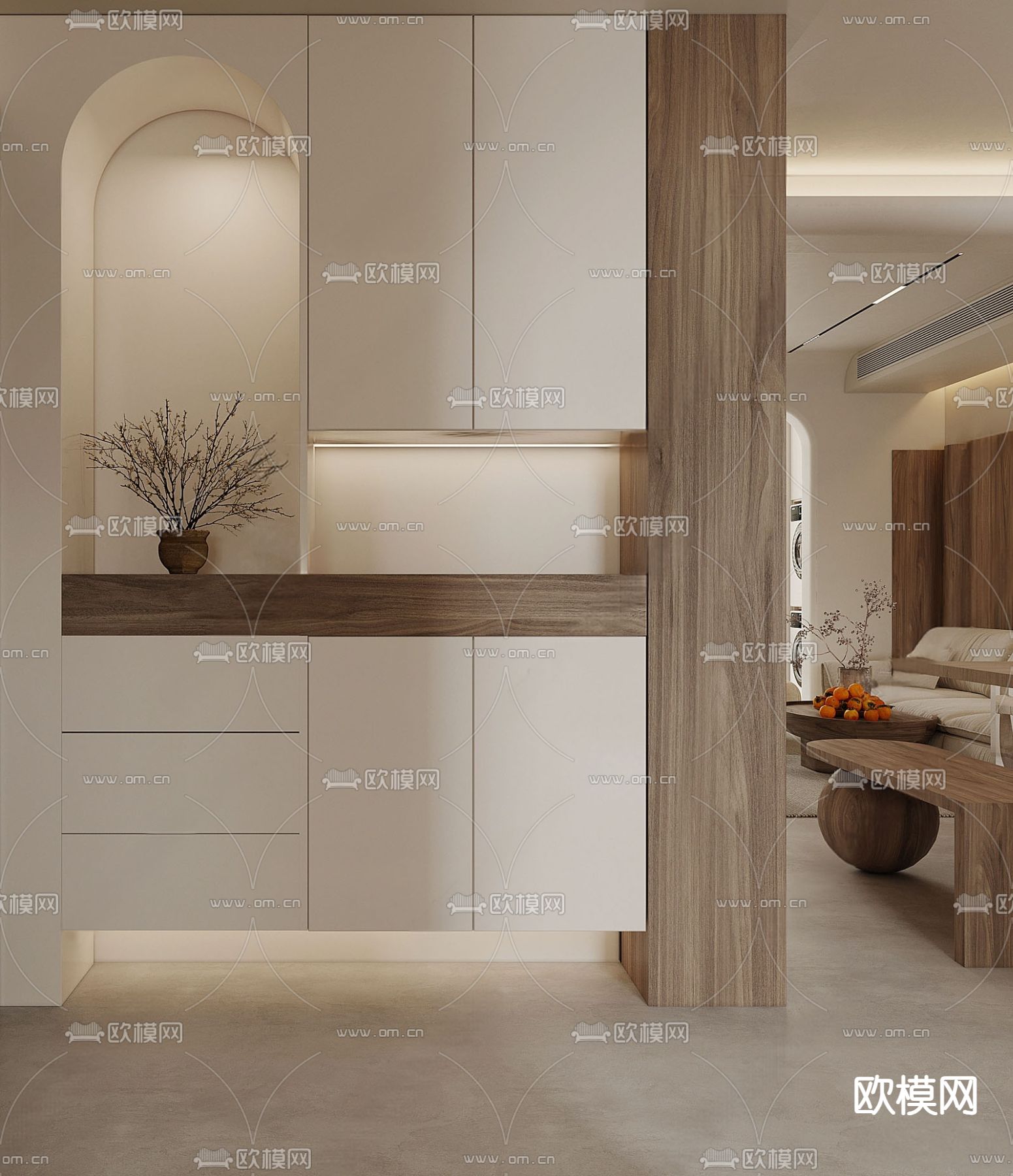 原木风 玄关鞋柜3d模型下载