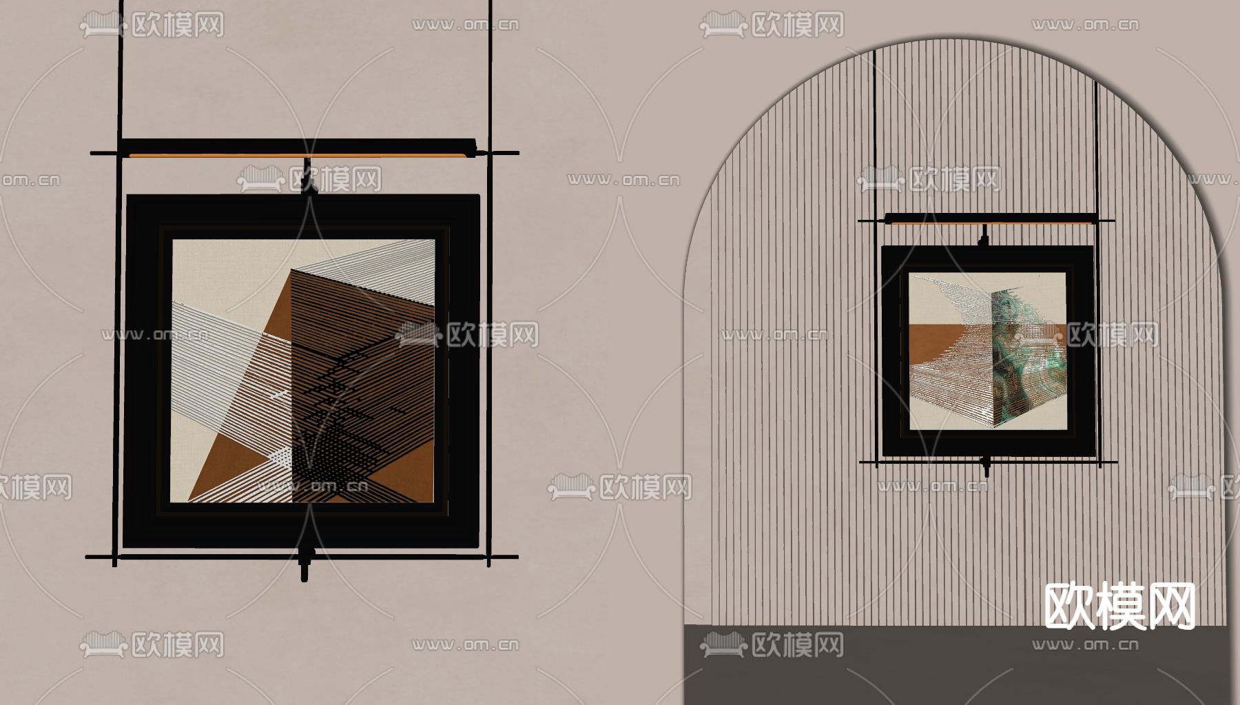 中古风装饰画 挂画su模型下载（渲染图1）