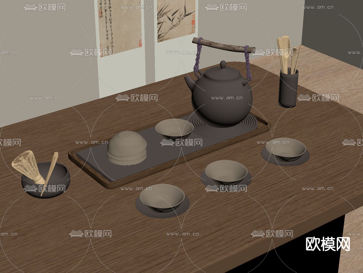 新中式茶具 茶杯 茶壶su模型下载（渲染图1）