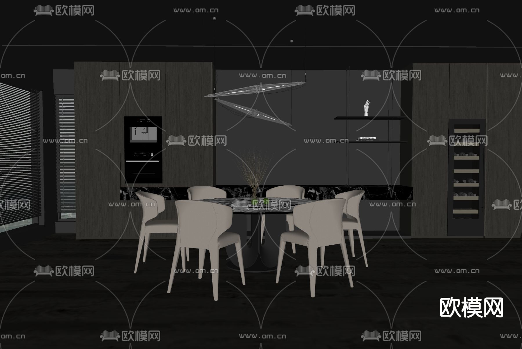 暗黑风餐厅su模型下载（渲染图1）