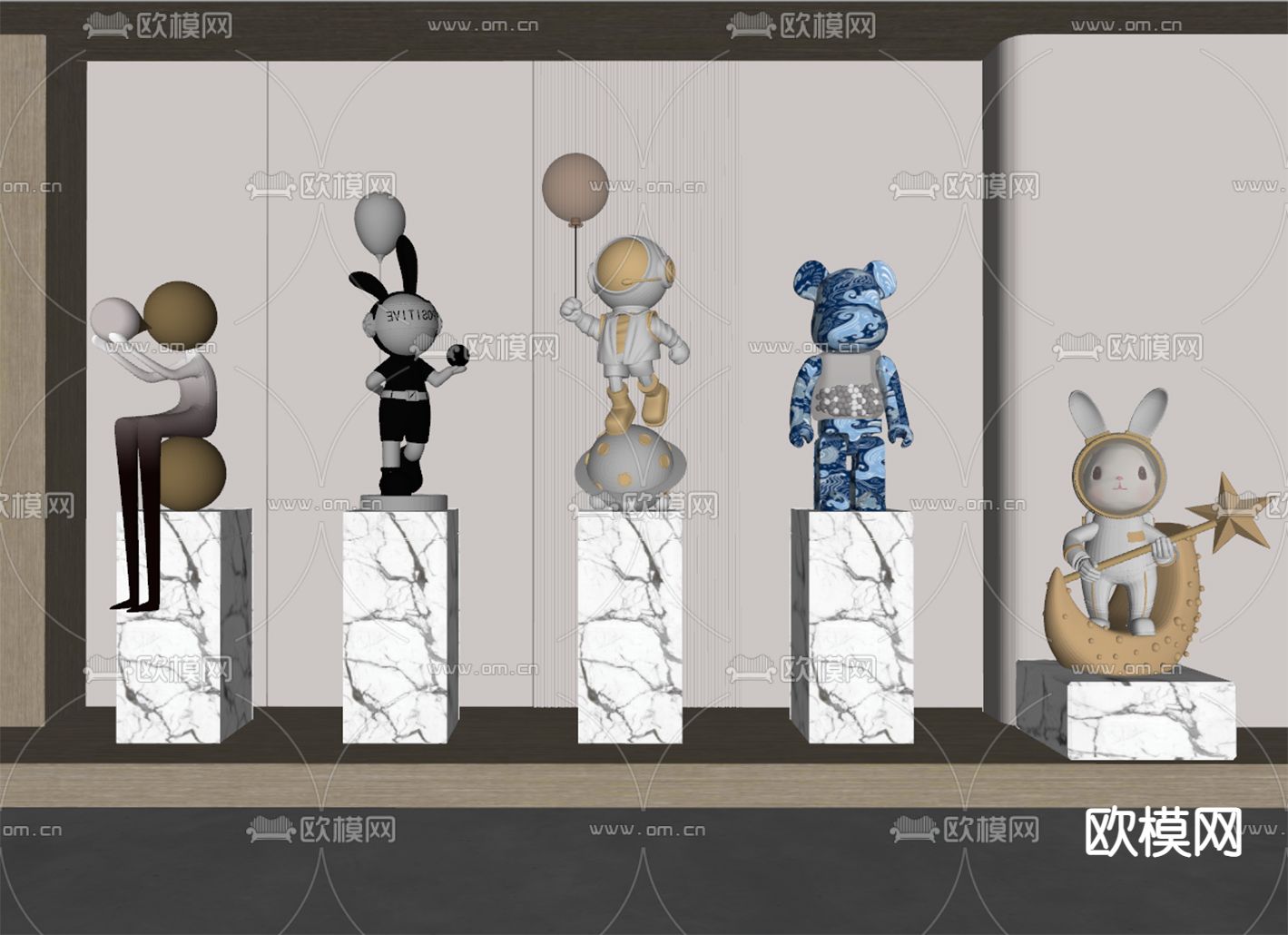 现代雕塑摆件 潮玩 公仔su模型下载（渲染图1）