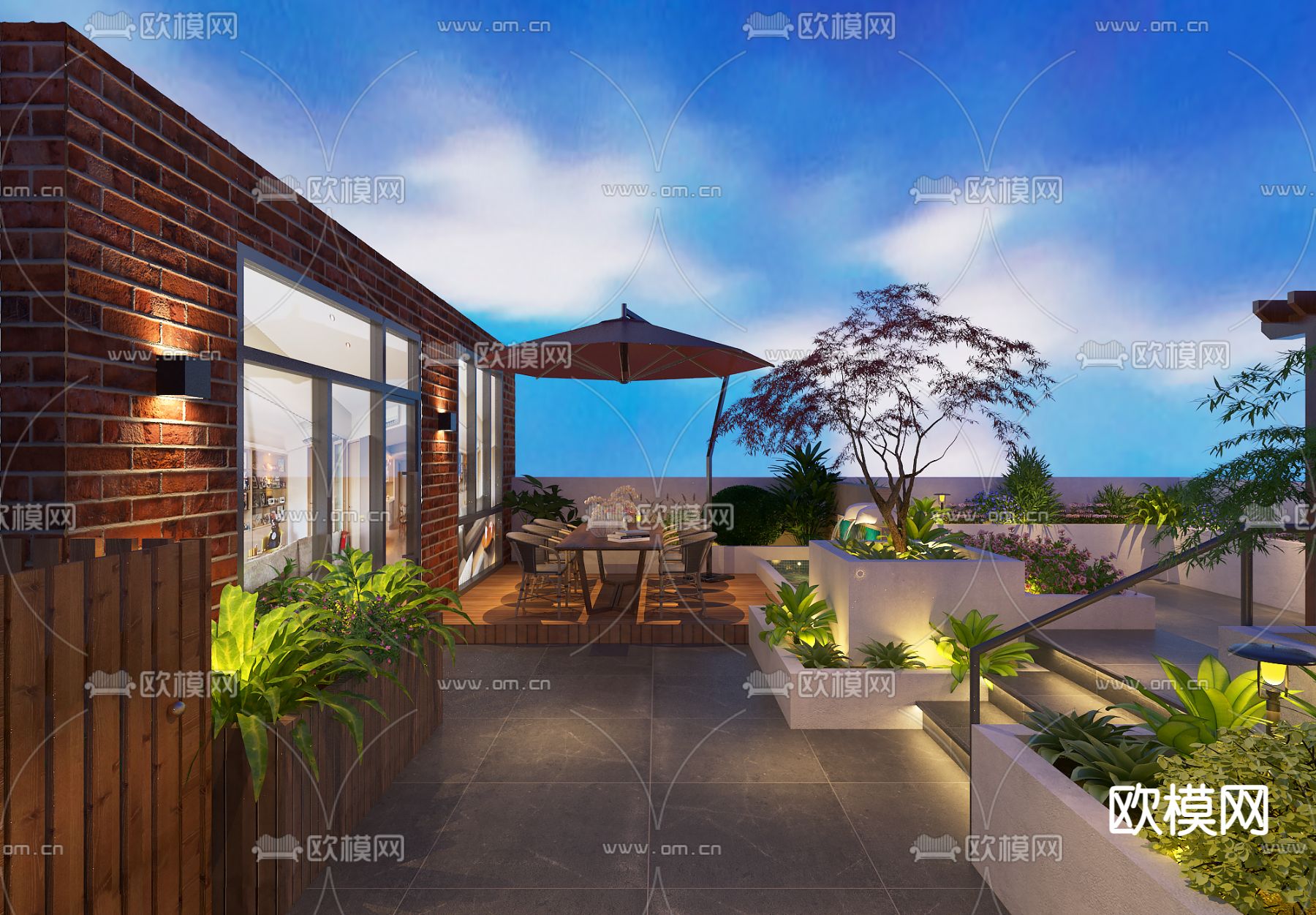 现代阳台 露台 屋顶花园3d模型下载（渲染图4）