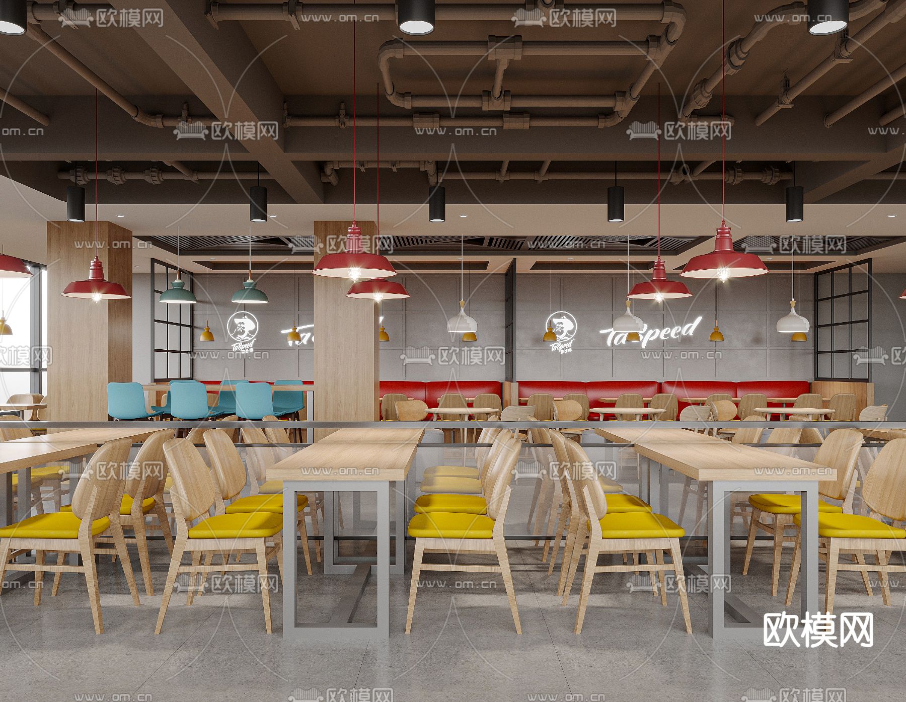 员工食堂 职工餐厅3d模型下载（渲染图1）