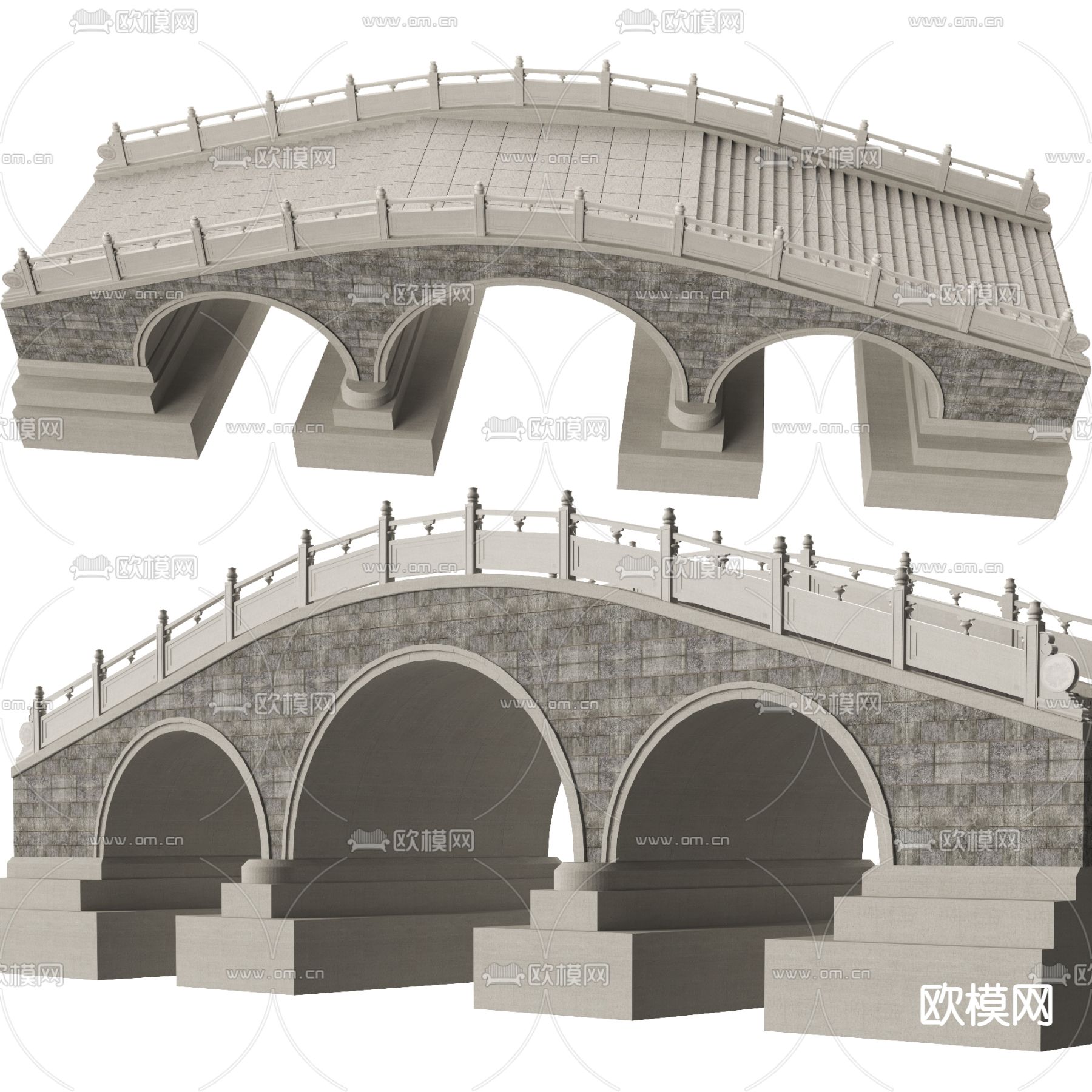 中式石桥 拱桥3d模型下载