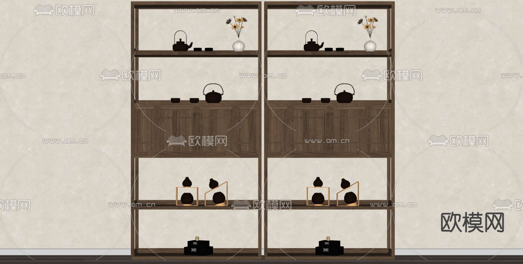 新中式博古架su模型下载（渲染图1）