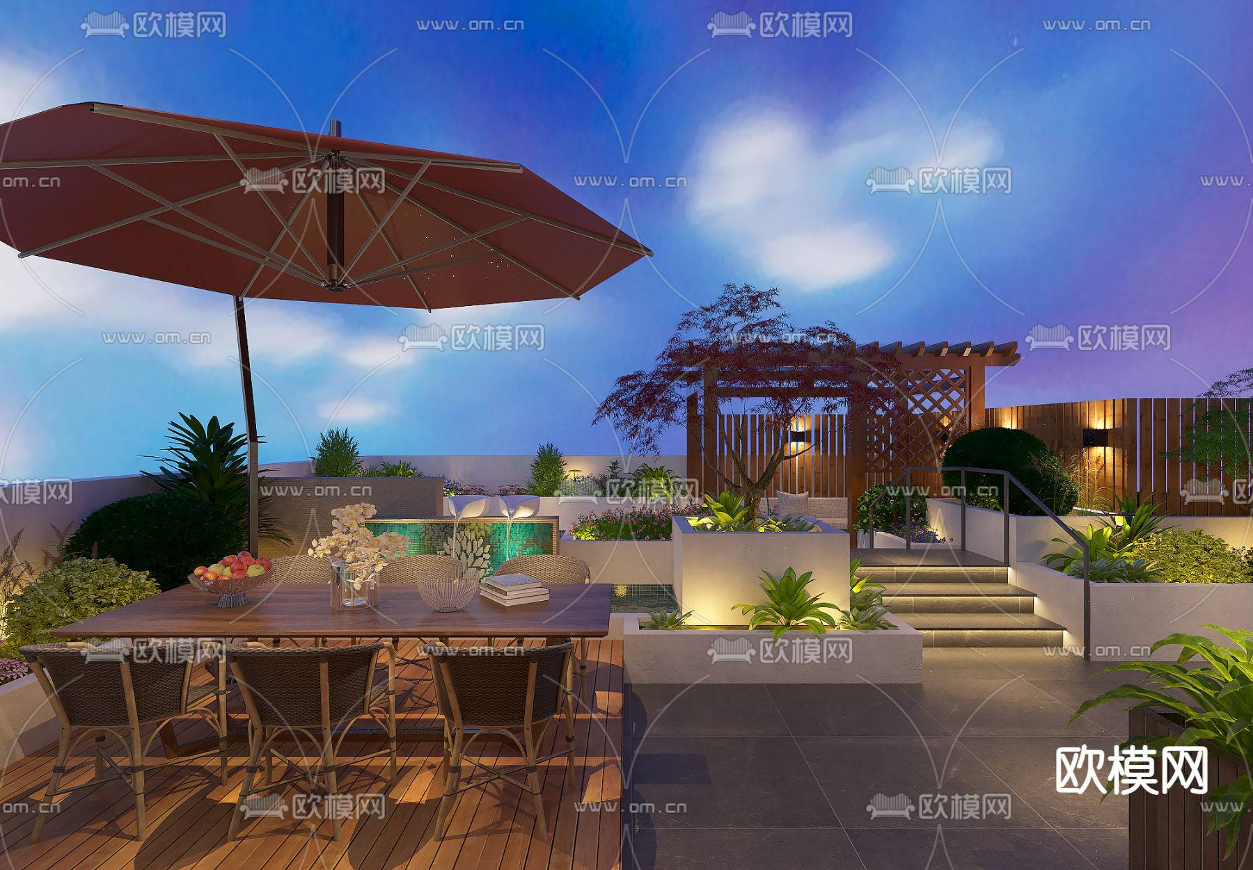 现代阳台 露台 屋顶花园3d模型下载（渲染图1）
