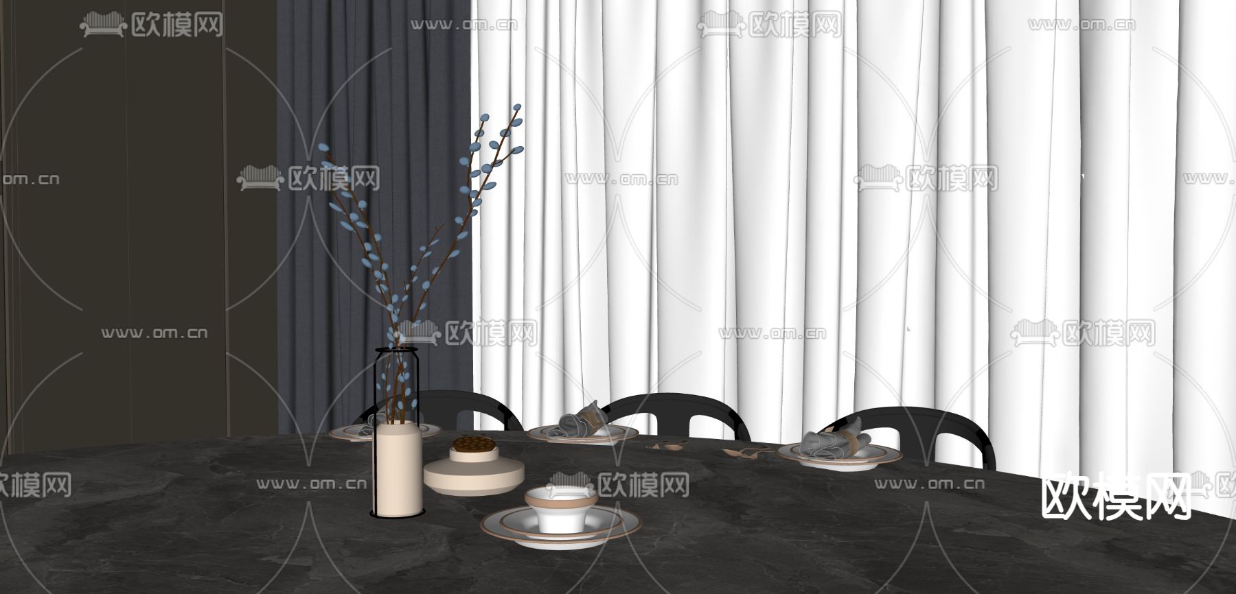 新中式花瓶 餐具 摆件su模型下载（渲染图1）