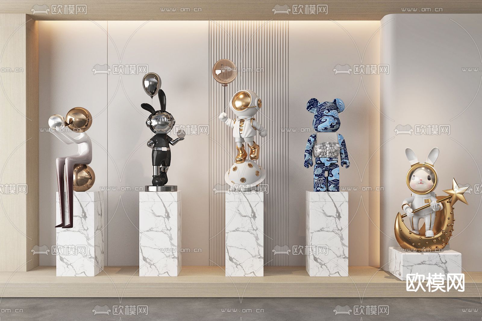 现代雕塑摆件 潮玩 公仔su模型下载（渲染图2）