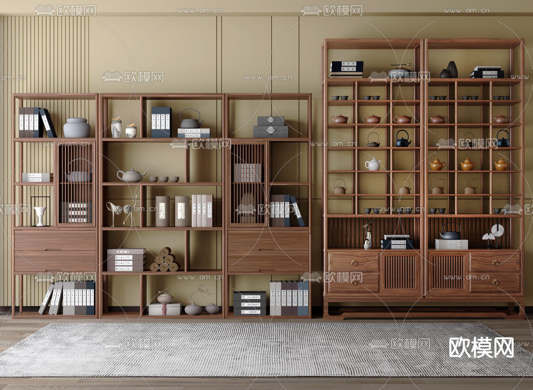 博古架 新中式置物架 书架3d模型下载