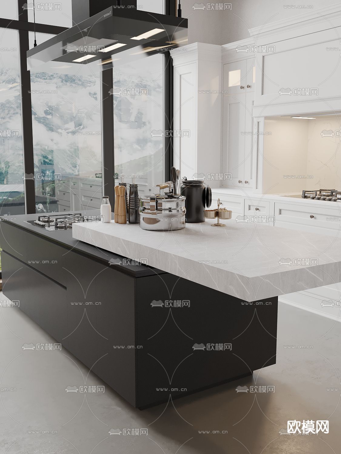现代厨房 岛台su模型下载（渲染图2）