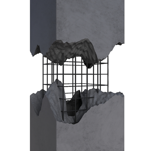  现代破损柱子 裂痕墙su模型 