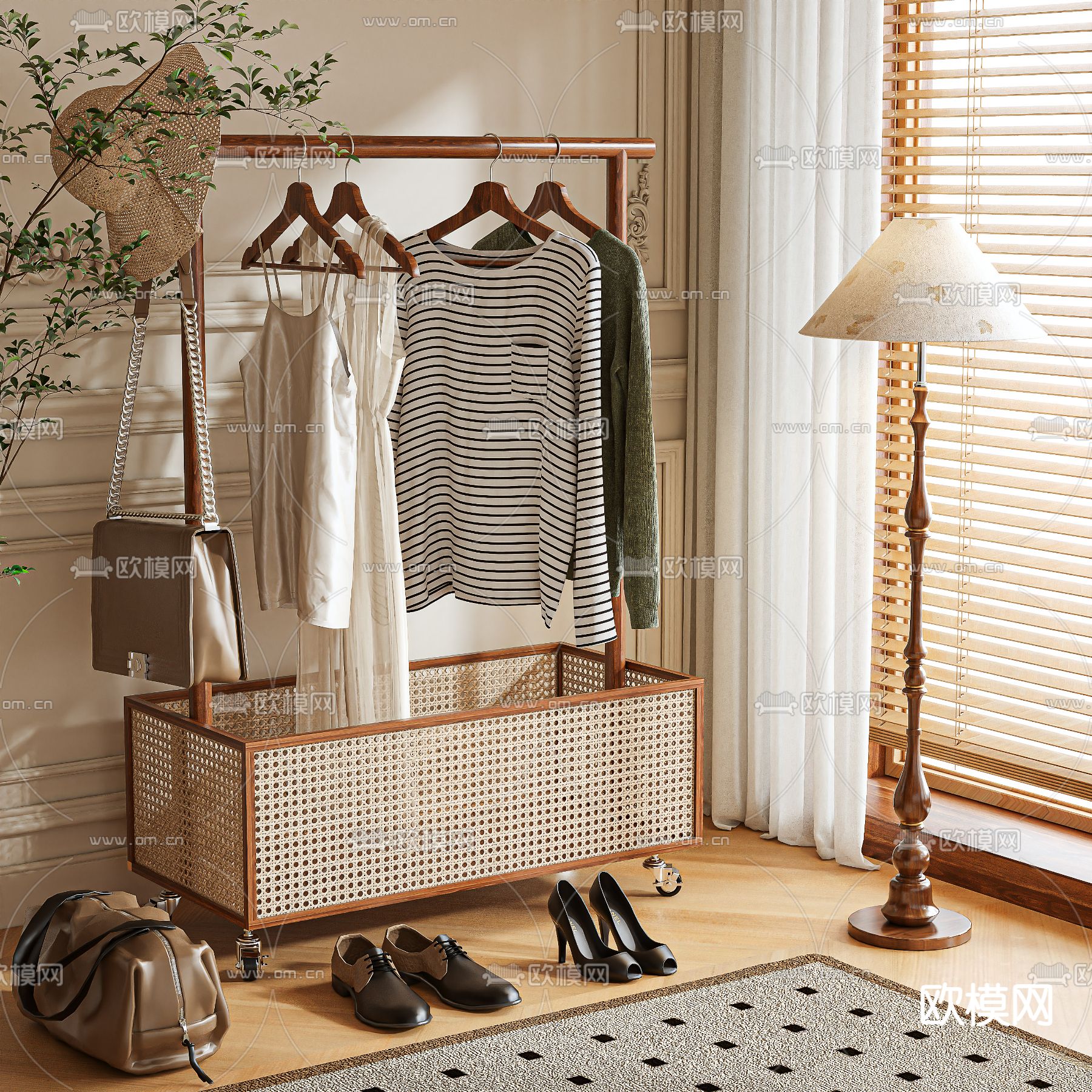 中古风挂衣架3d模型下载