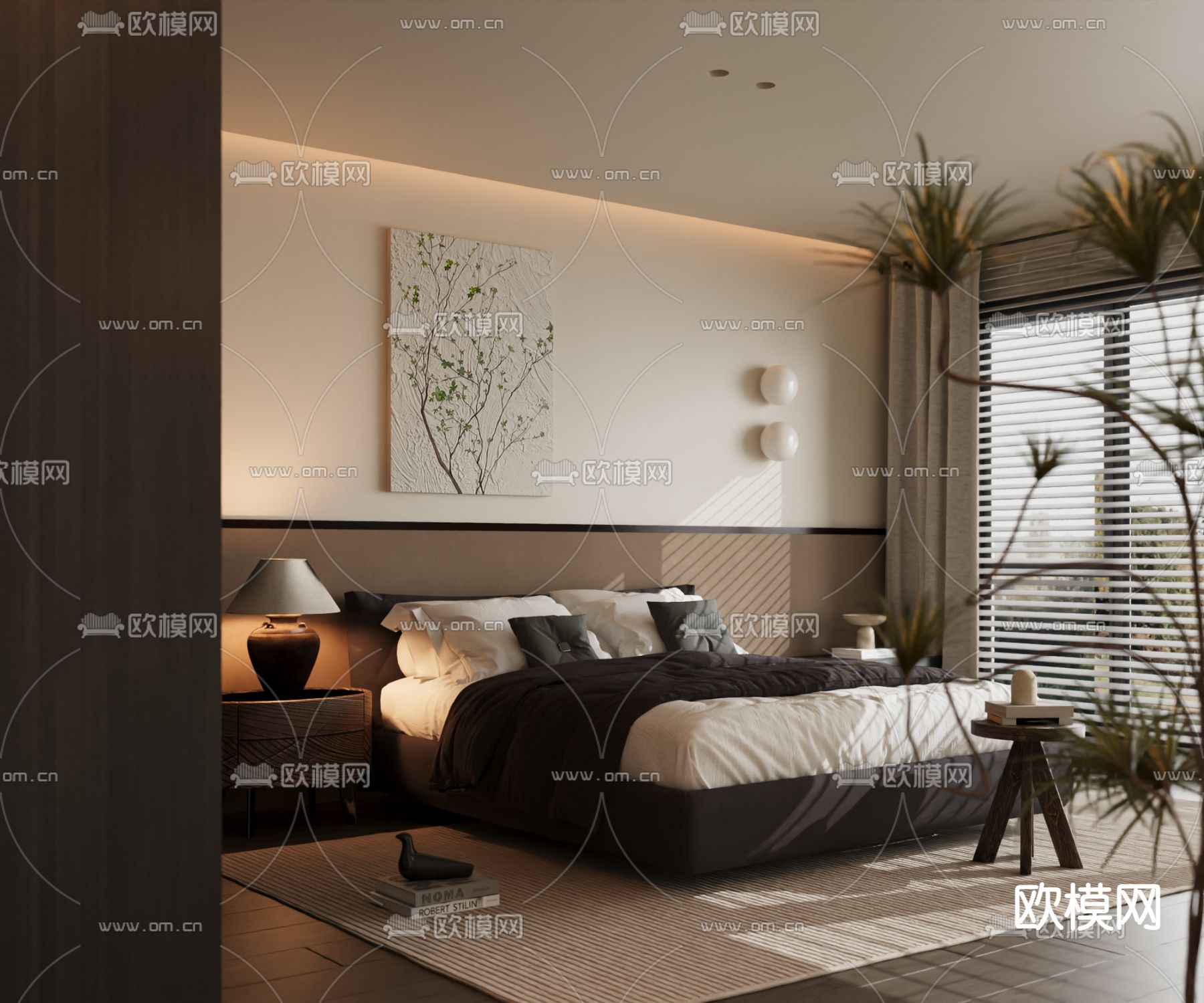 意室双人床3d模型下载